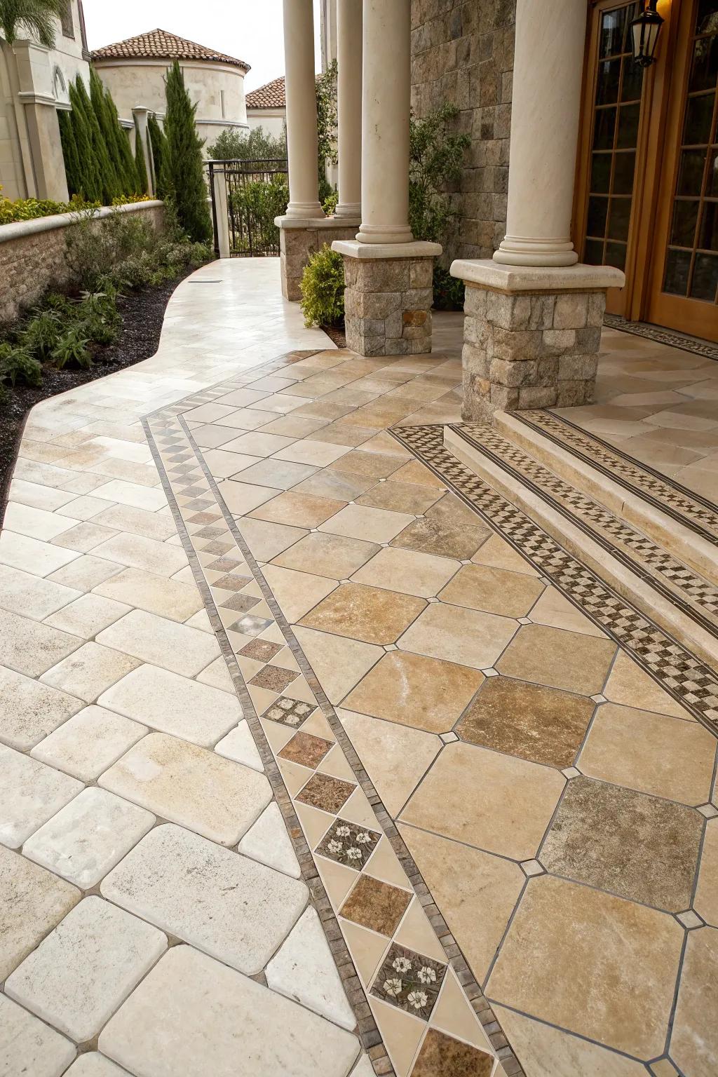 Natural stone transitions bring luxury and cohesion.