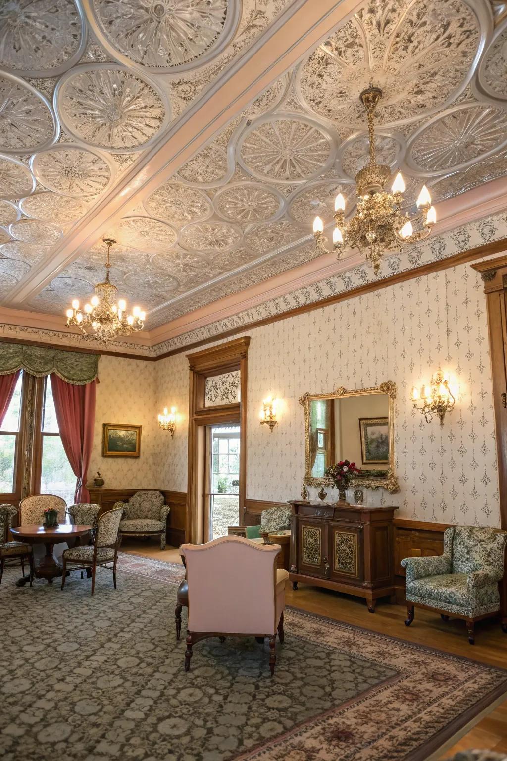 Themed metallic ceilings enhance your room's character.