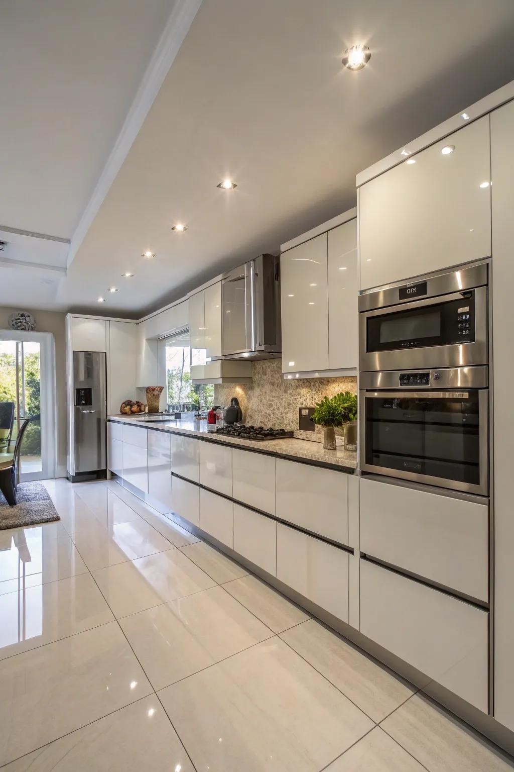 High gloss finishes add glamour and make your kitchen feel more spacious.