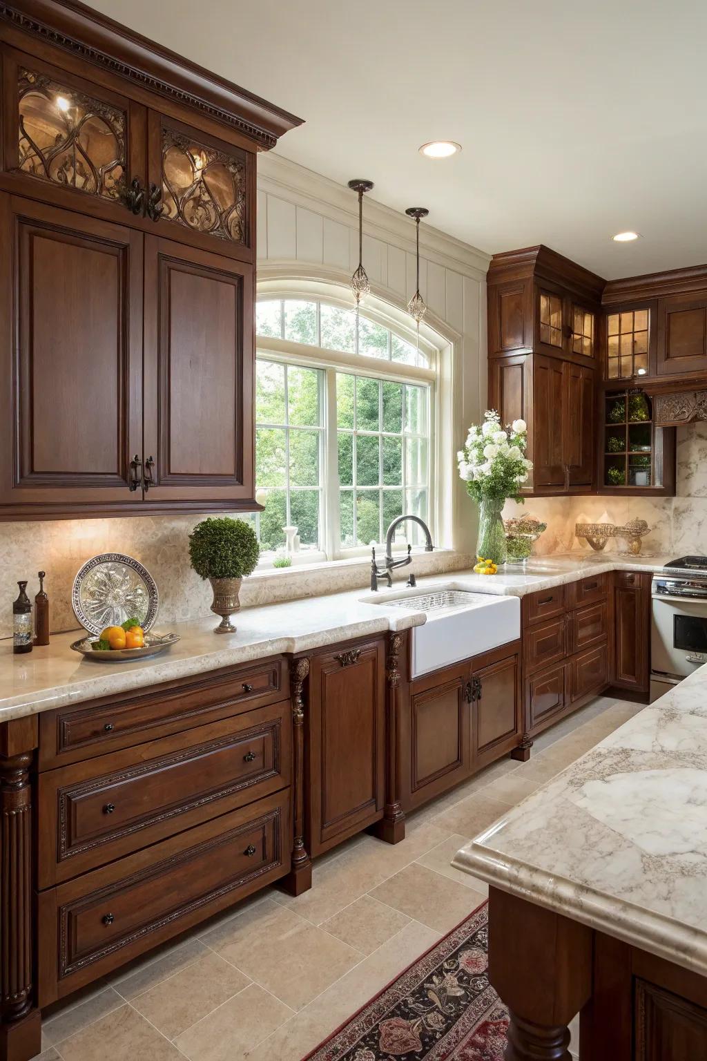 Dark wood cabins add warmth and sophistication.