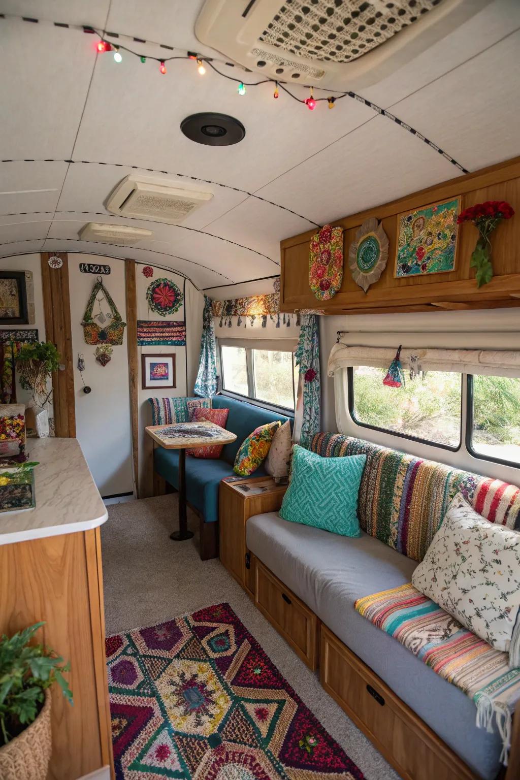 A camper interior with individualized design, reflecting the owner's unique style.