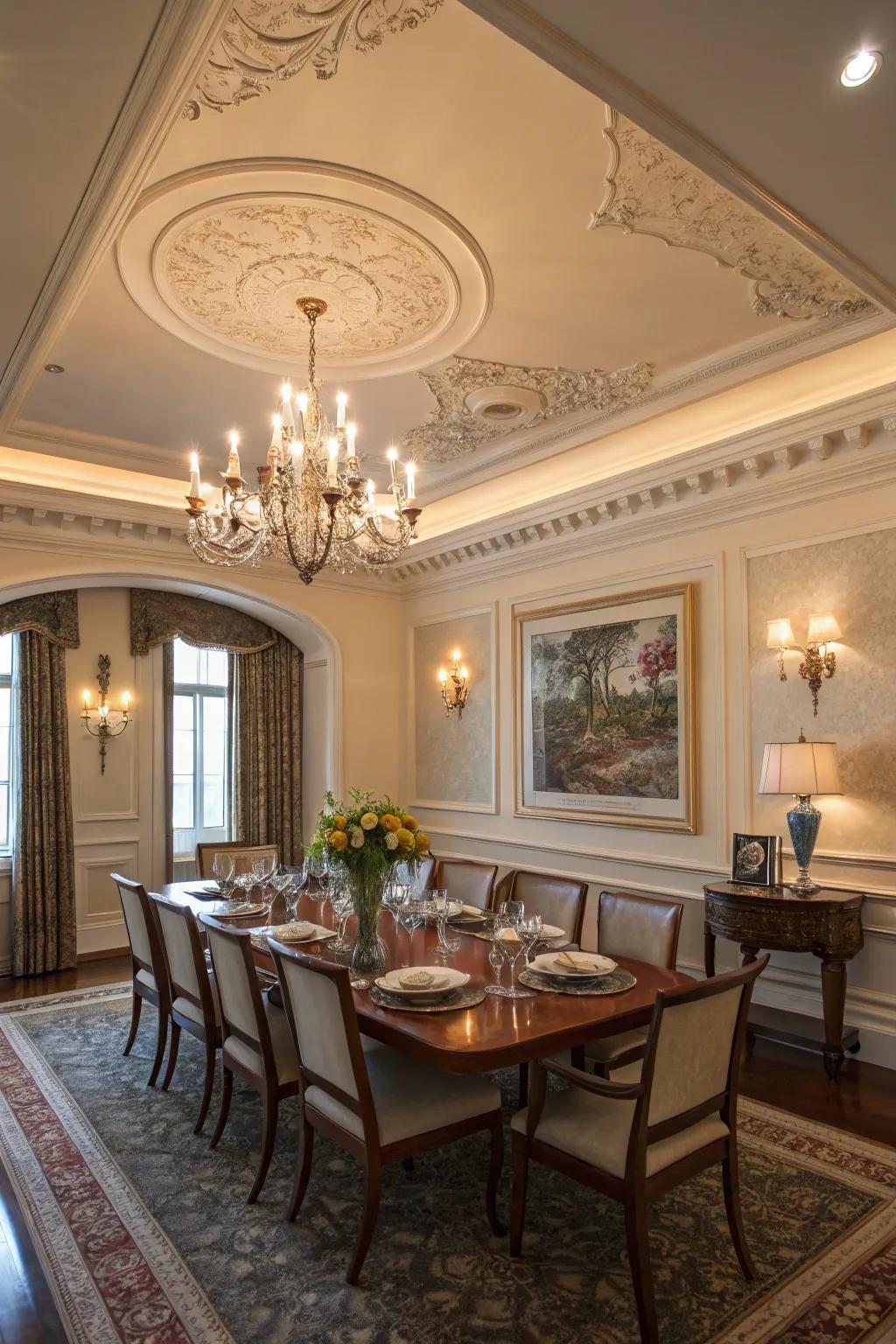 Cornice adding a royal touch to the dining area.