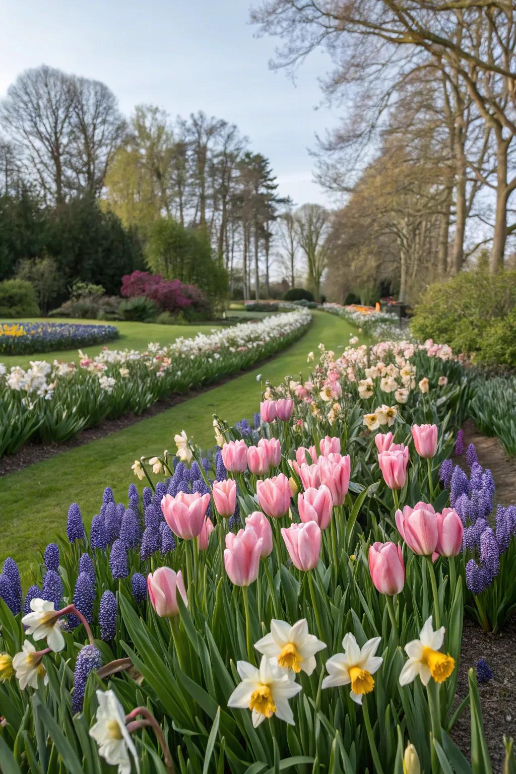 Tulips complemented by companion plants, enhancing both beauty and health in the garden.