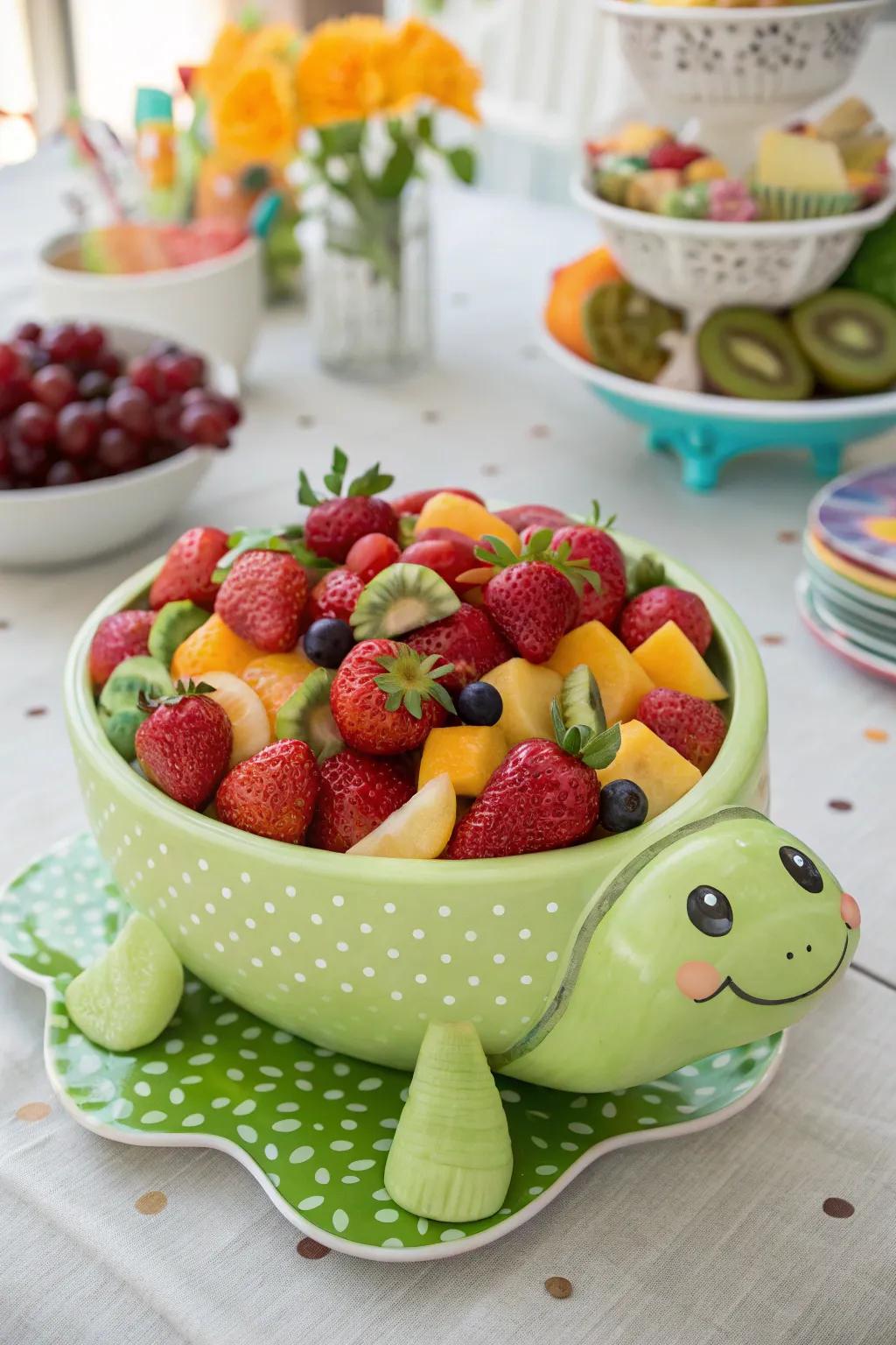An imaginative turtle-shaped fruit bowl guaranteed to impress.