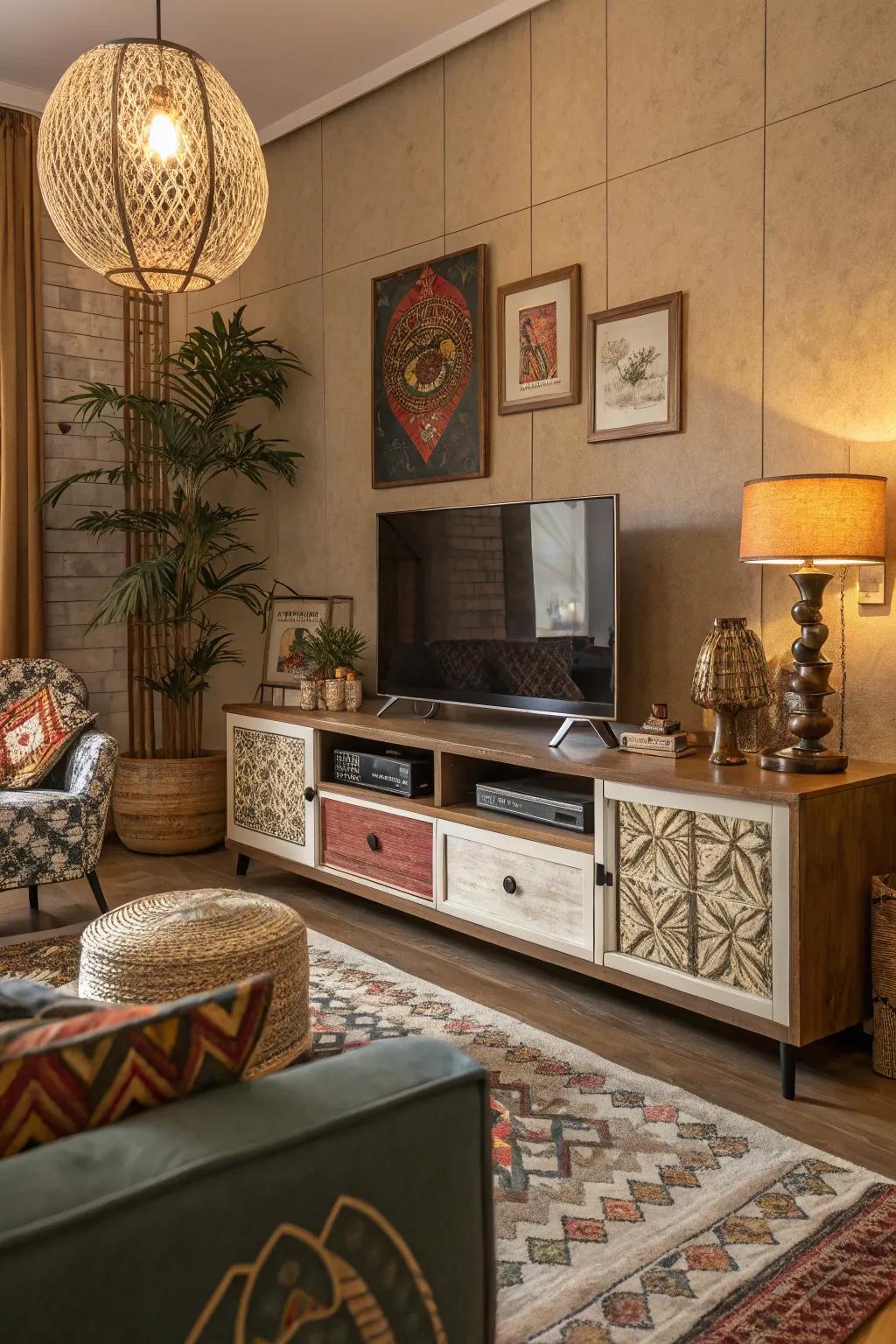 Artistic touches inject creativity and style into TV consoles.