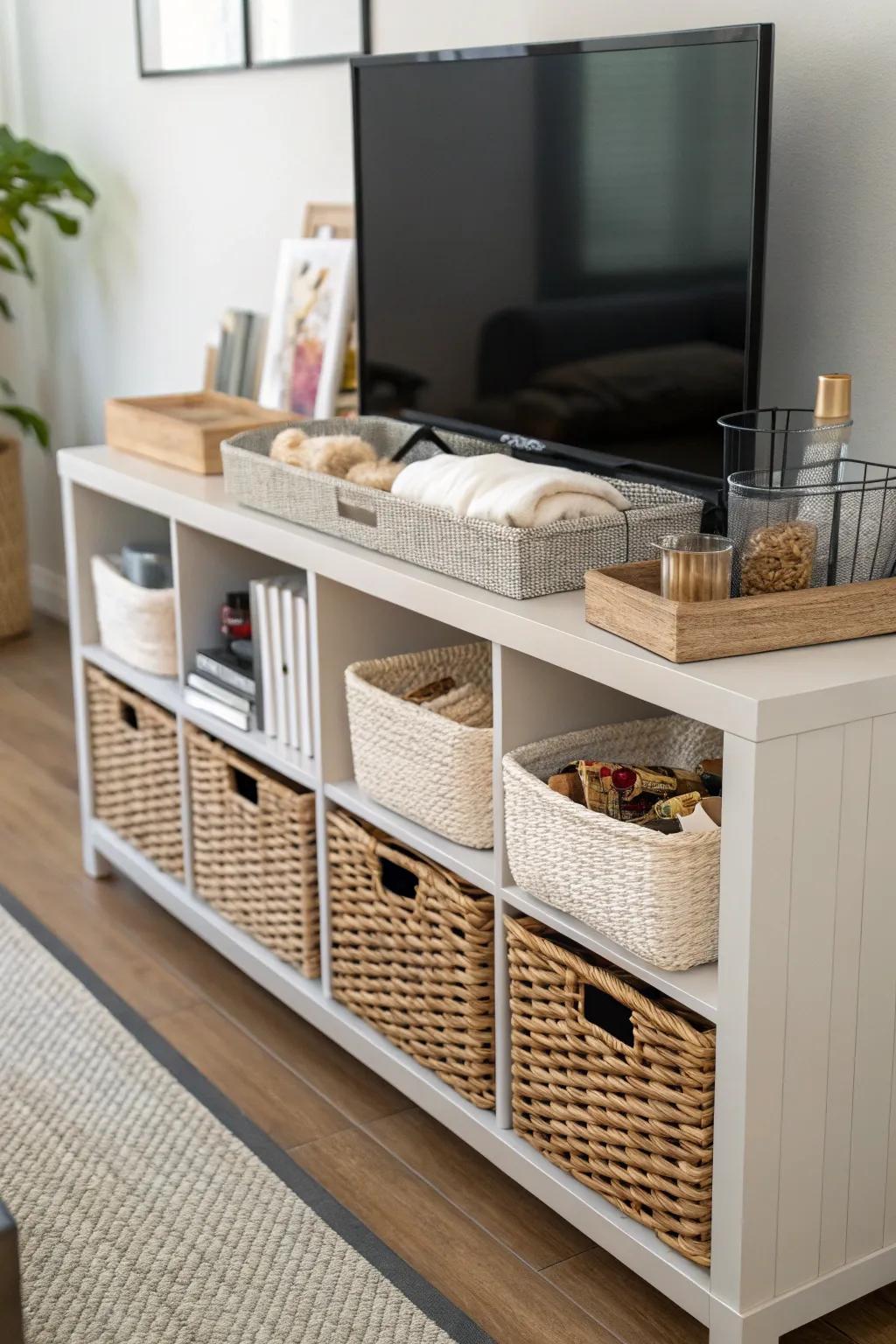 Storage bins keep clutter at bay with style.