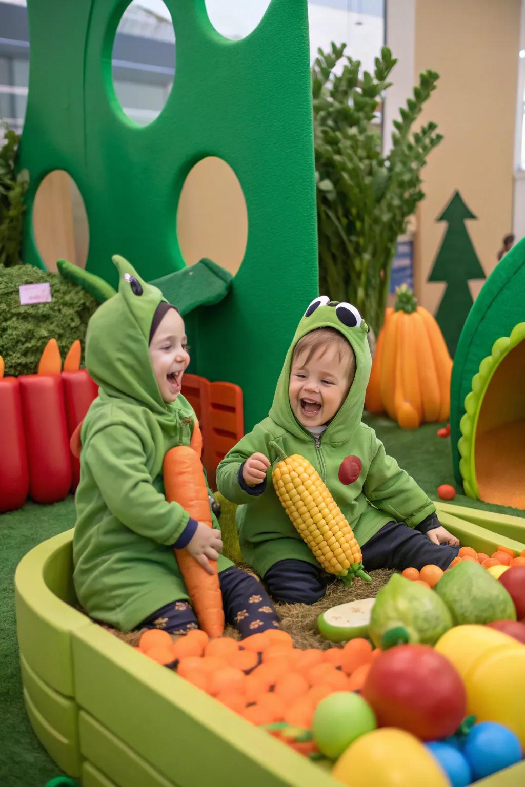 Two peas in a pod: twins as beans in a sleeve.