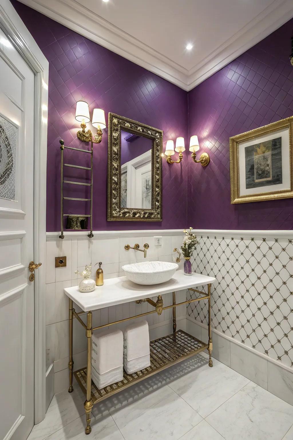 A majestic amethyst and white two-tone wall scheme that injects a touch of luxury.