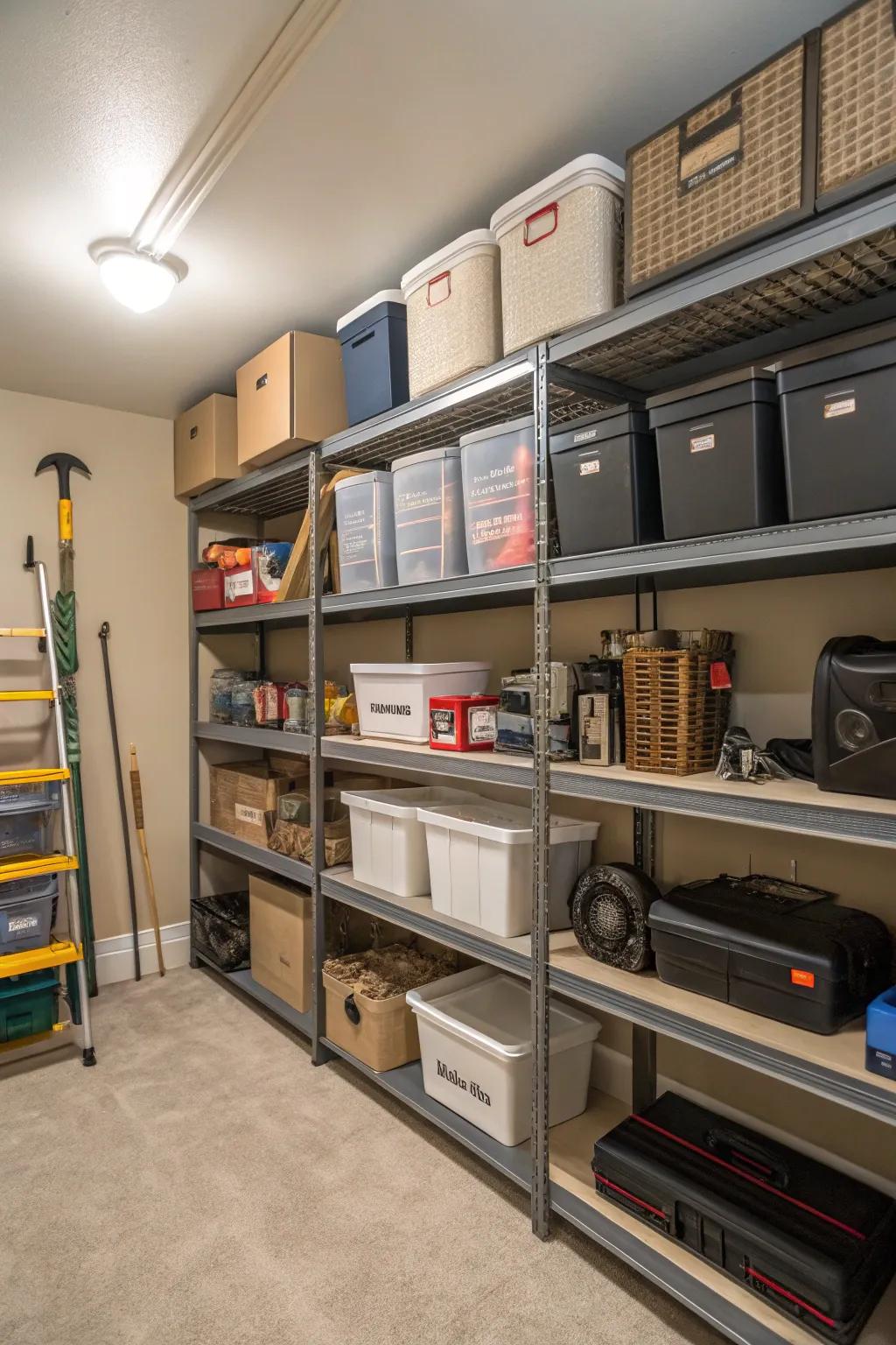 Adjustable shelving provides flexible storage solutions.