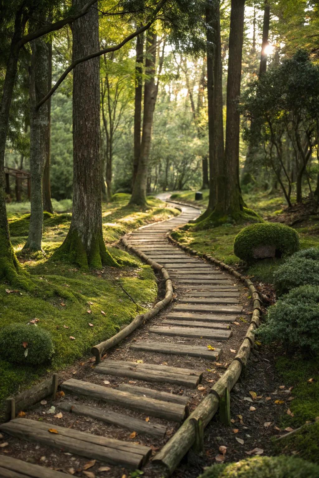 Forest paths blend seamlessly with their surroundings, delivering a rustic charm.