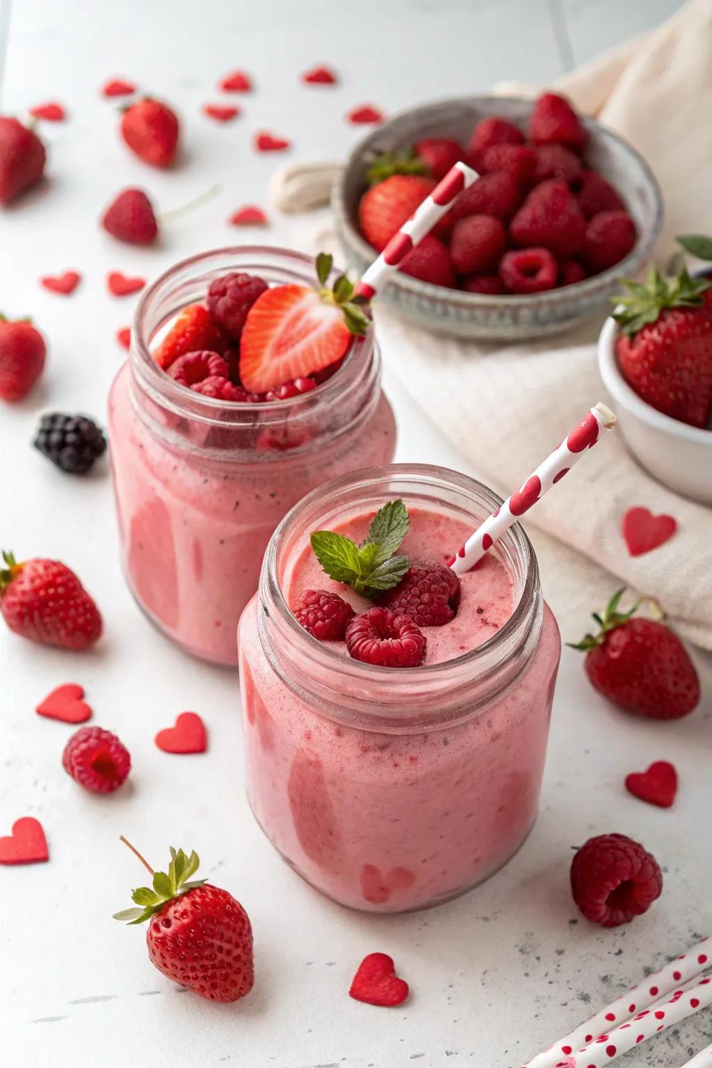 Invigorating Valentine's Day shakes made with vivid red fruits.