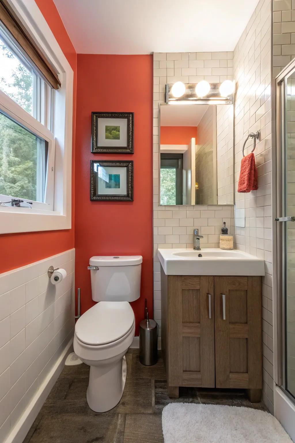 A striking accent wall adds a striking center point.