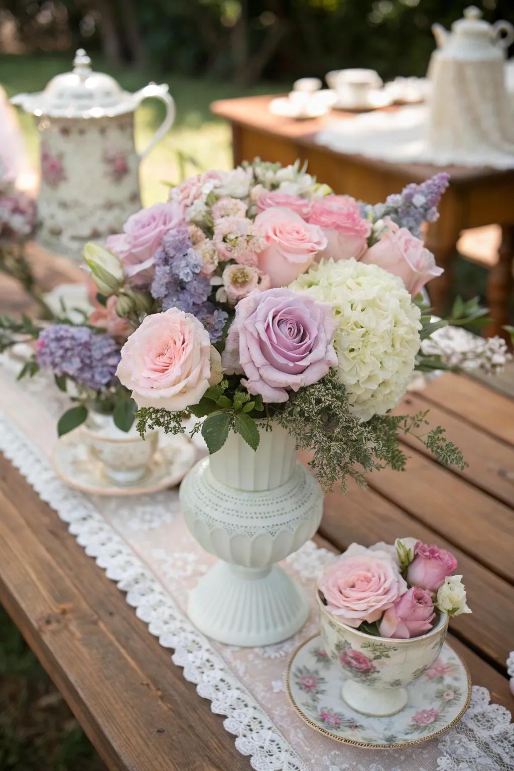 Ageless blossom designs add romance to any retro setting.