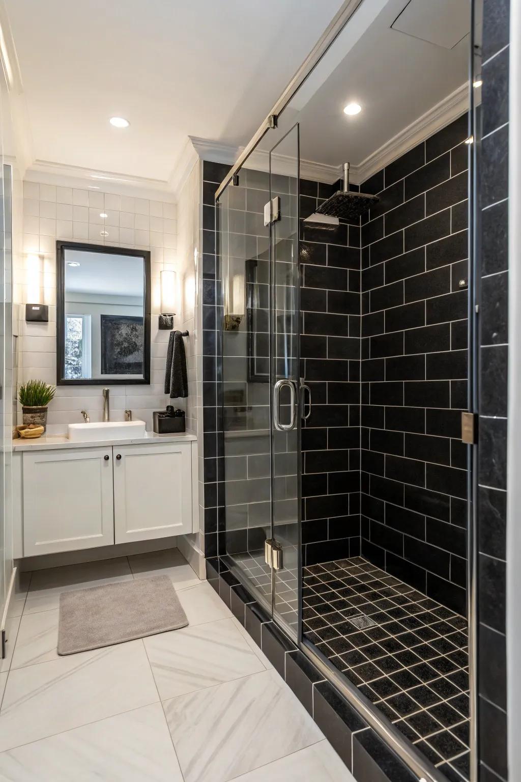 Dark squares add drama and sophistication to your shower.