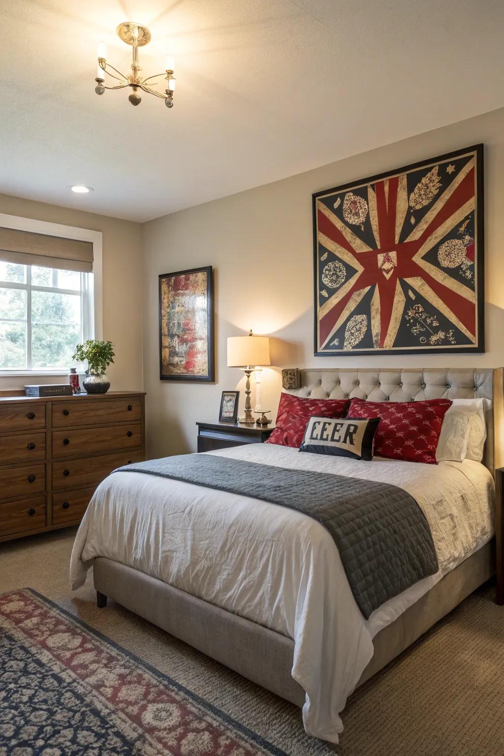 Big art makes a great focus point in your bedroom.