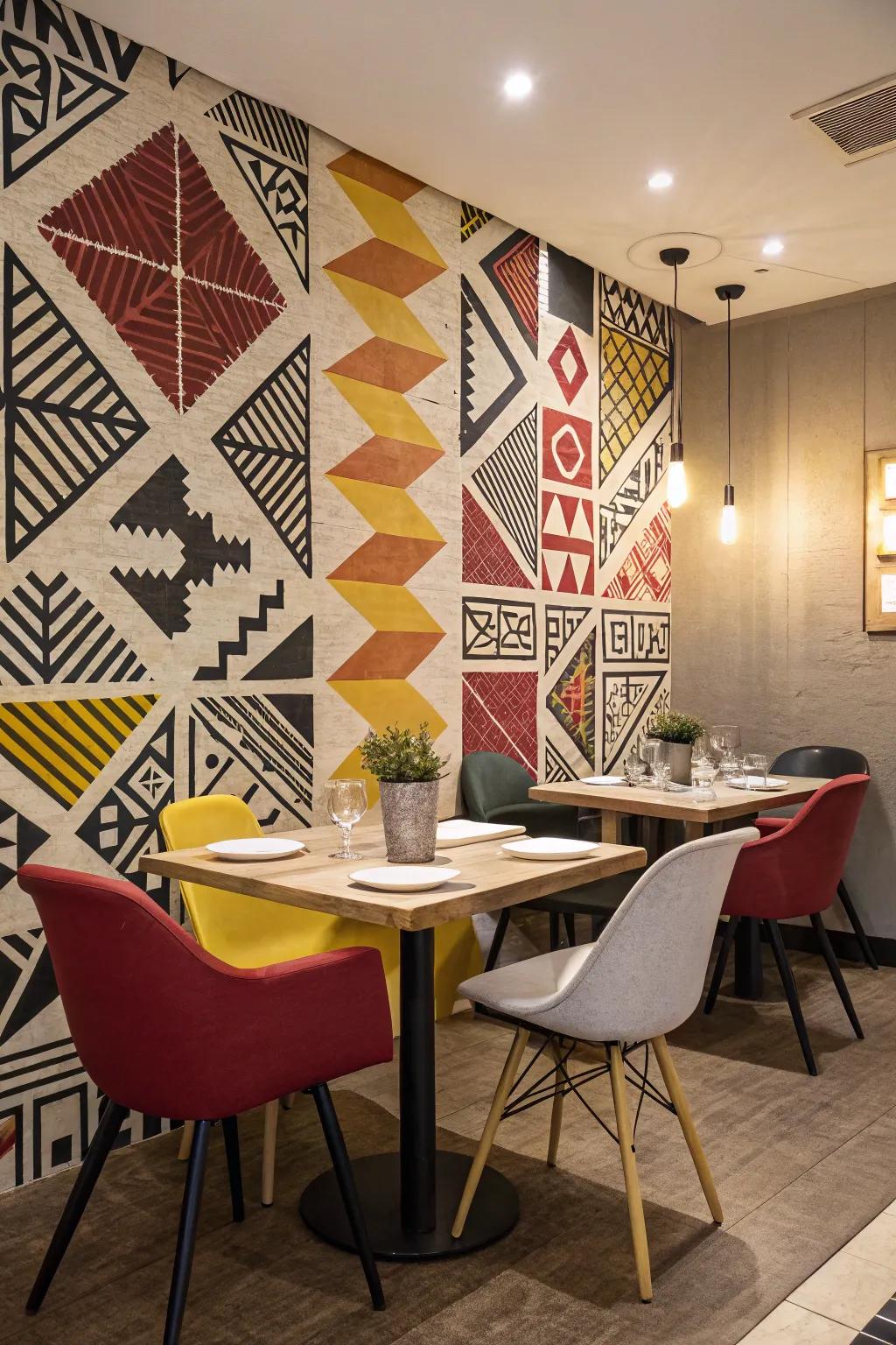 Schematic artwork imparts a contemporary touch to your ornamentation.