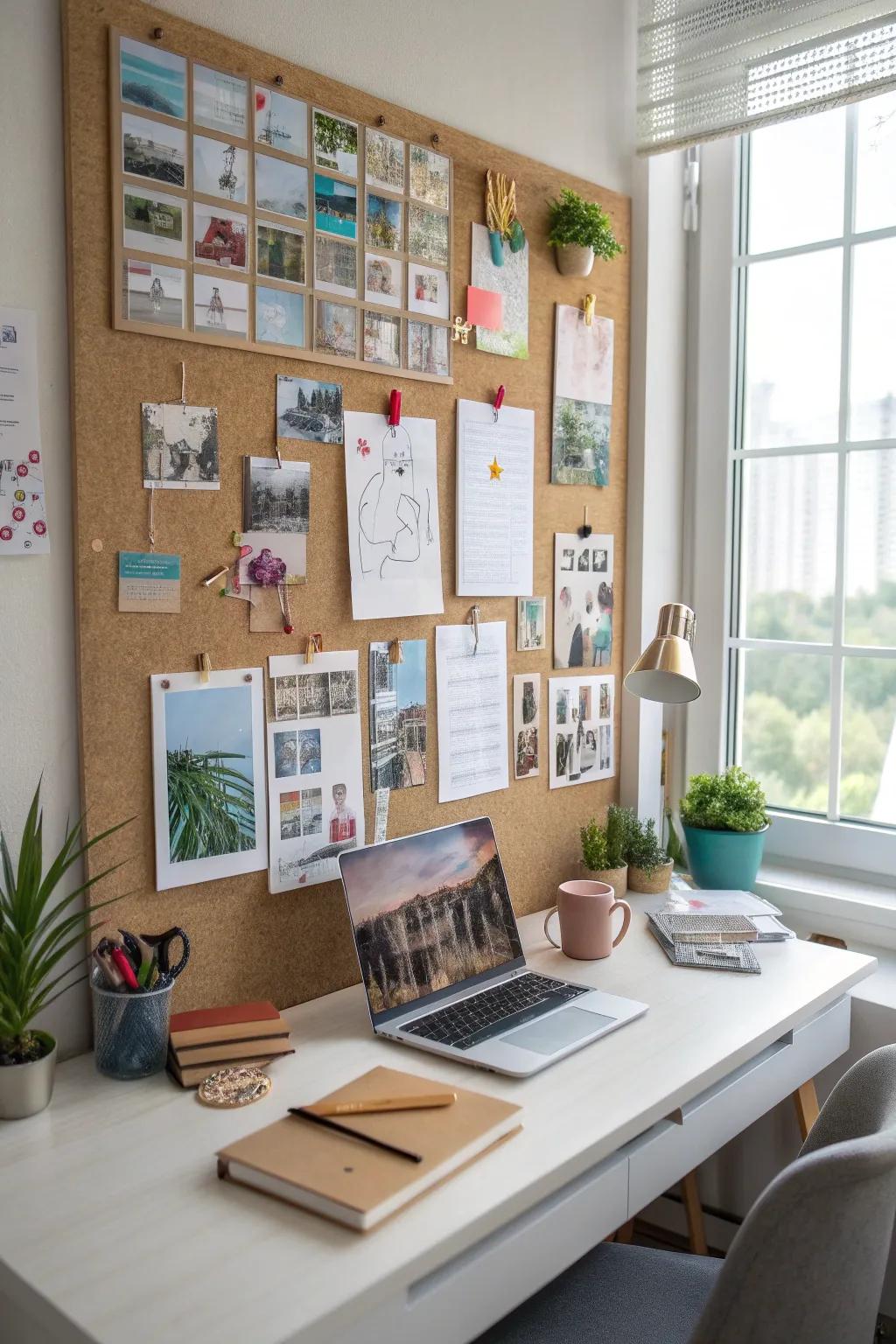 Corkboard walls provide practicality and flair for any work space.