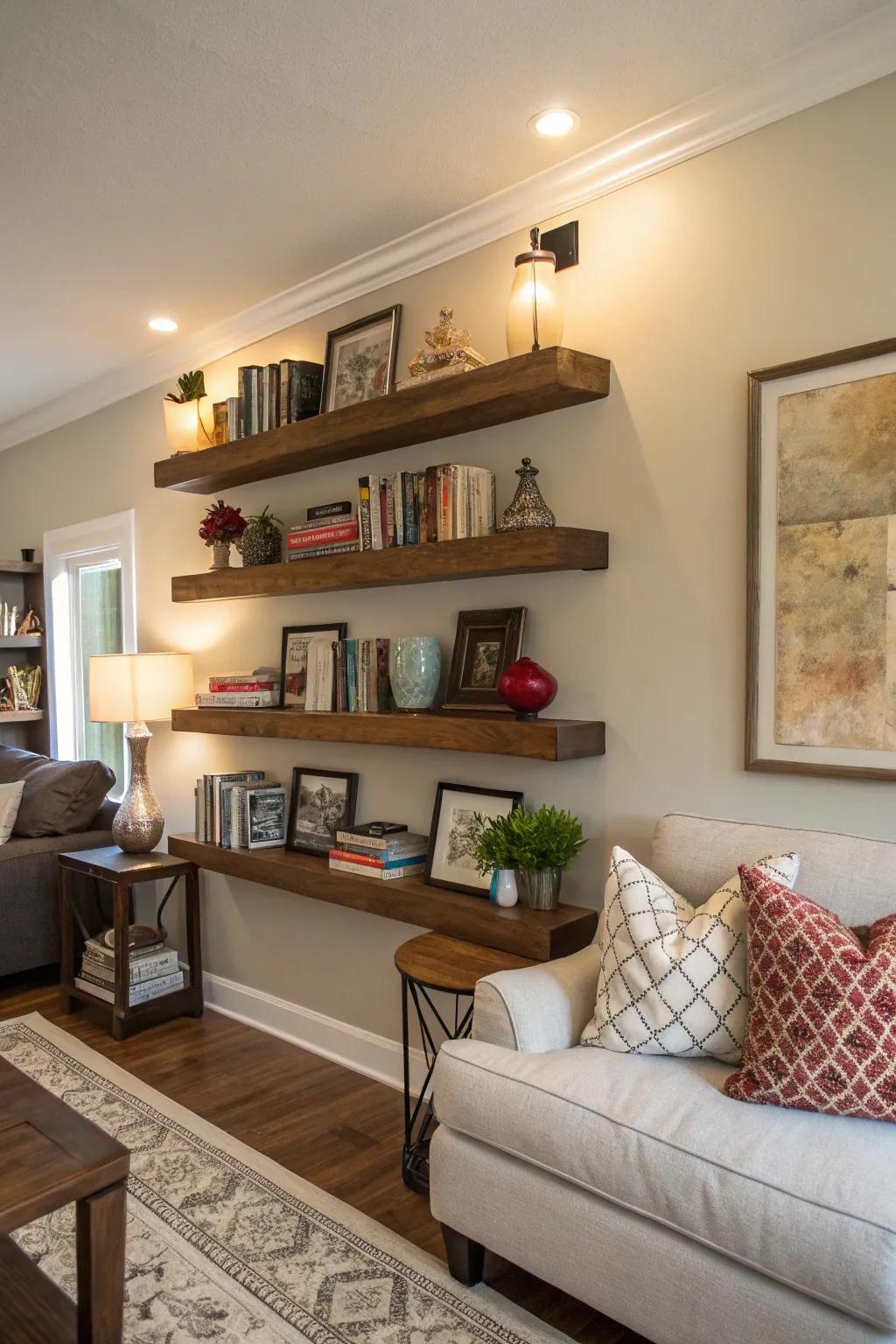 Suspended racks offer a flexible decor solution.