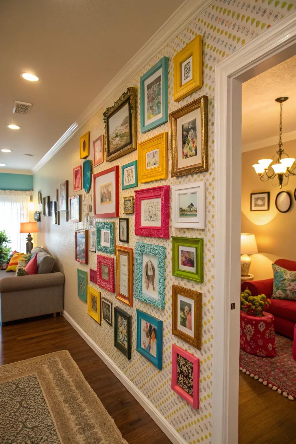 A bright and playful, bright grouping wall of fame.