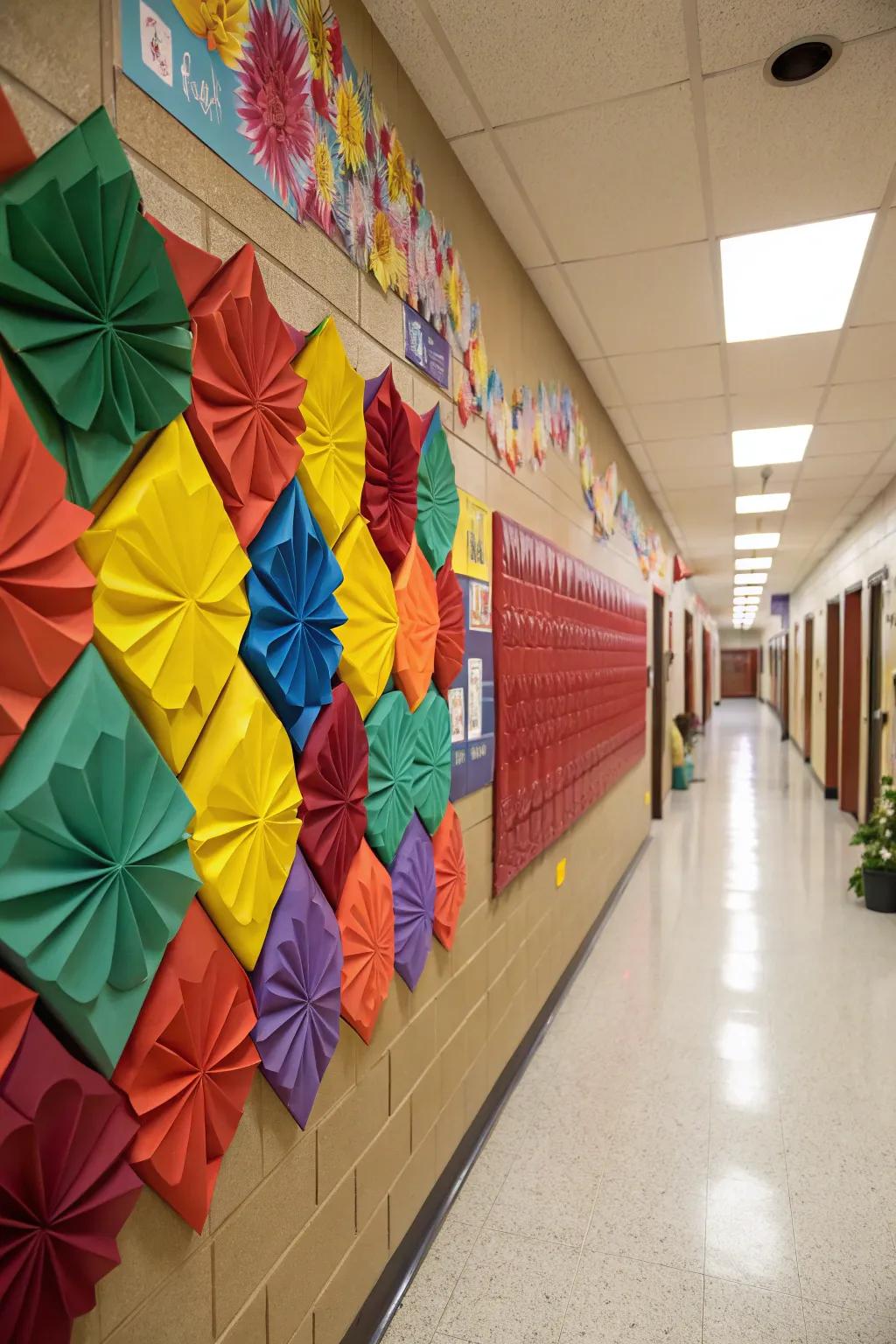 Three-dimensional decorative components on a school wall