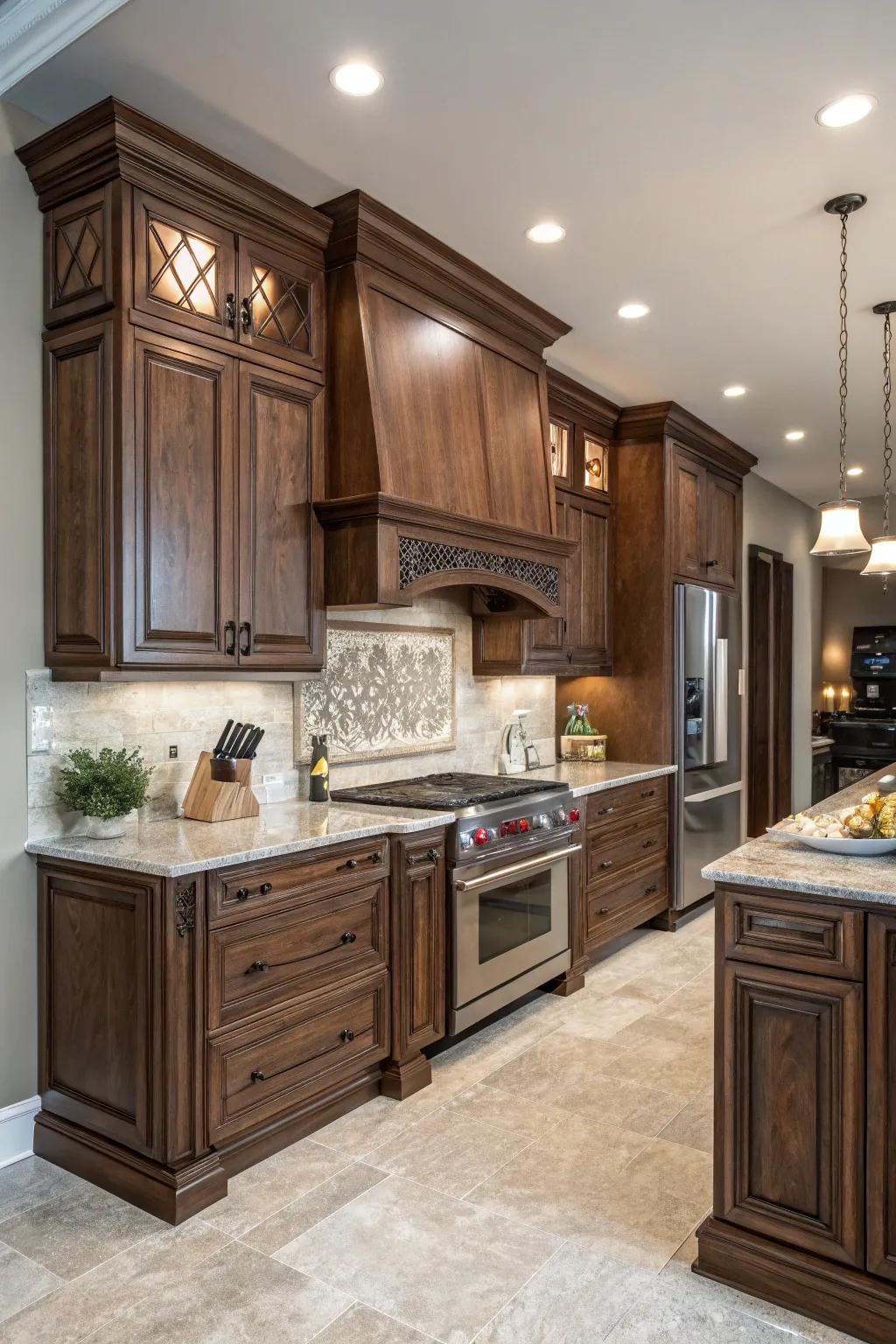 Hickory cabinets can serve as a dramatic kitchen focal point.