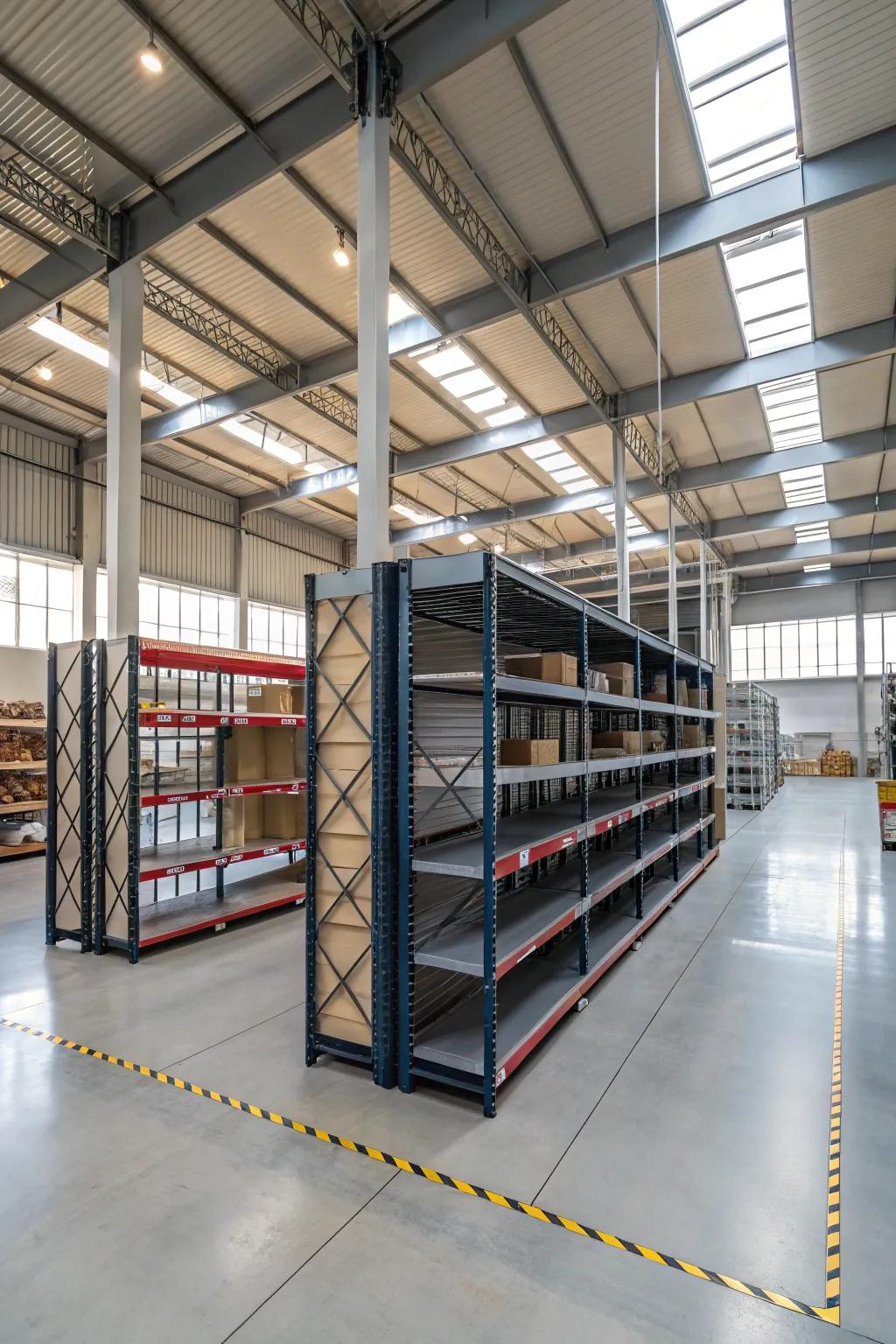 Modular shelving offers scalability for growing storage needs.