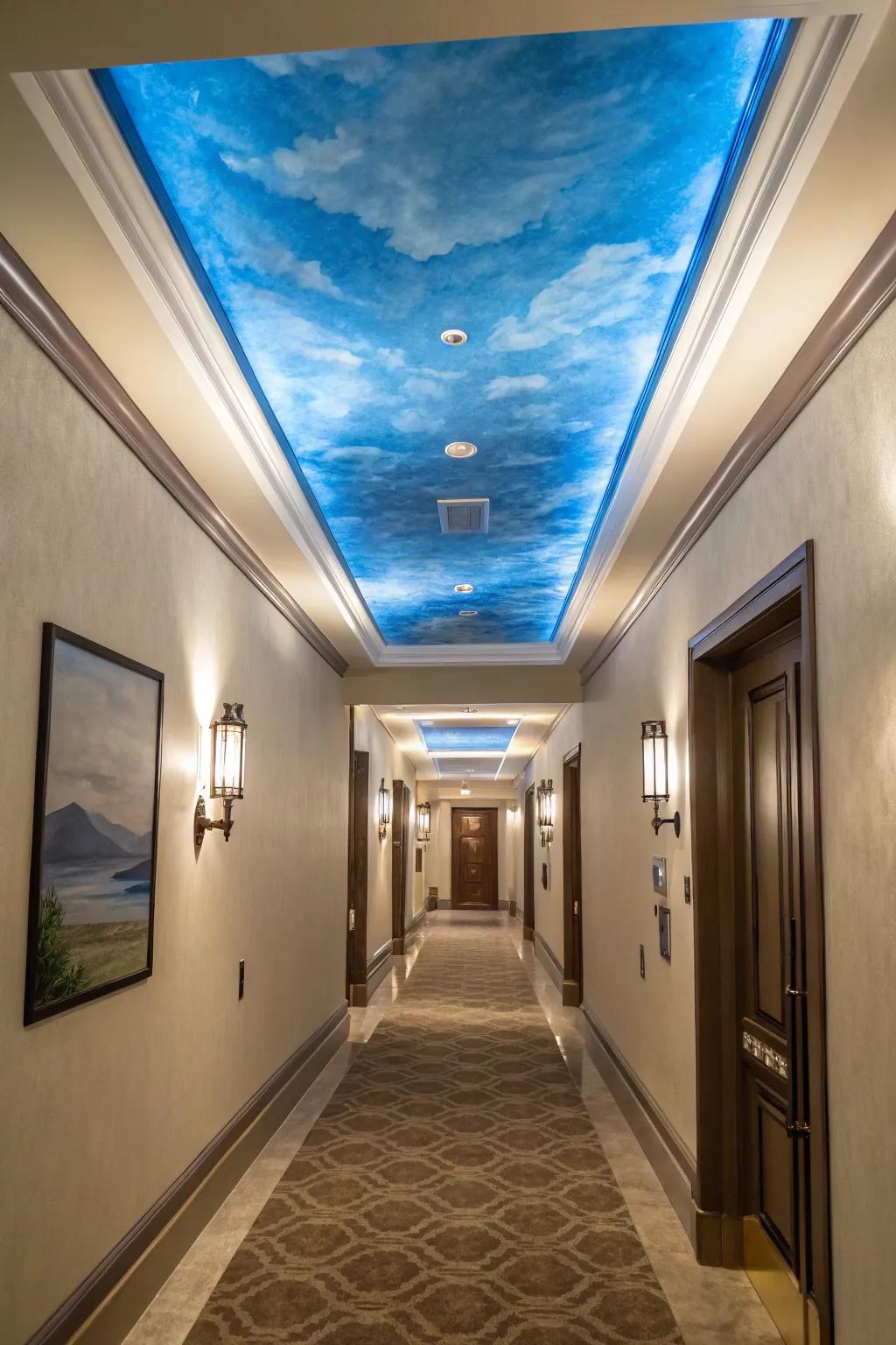 Add an unexpected touch by painting your overhead space in cerulean.