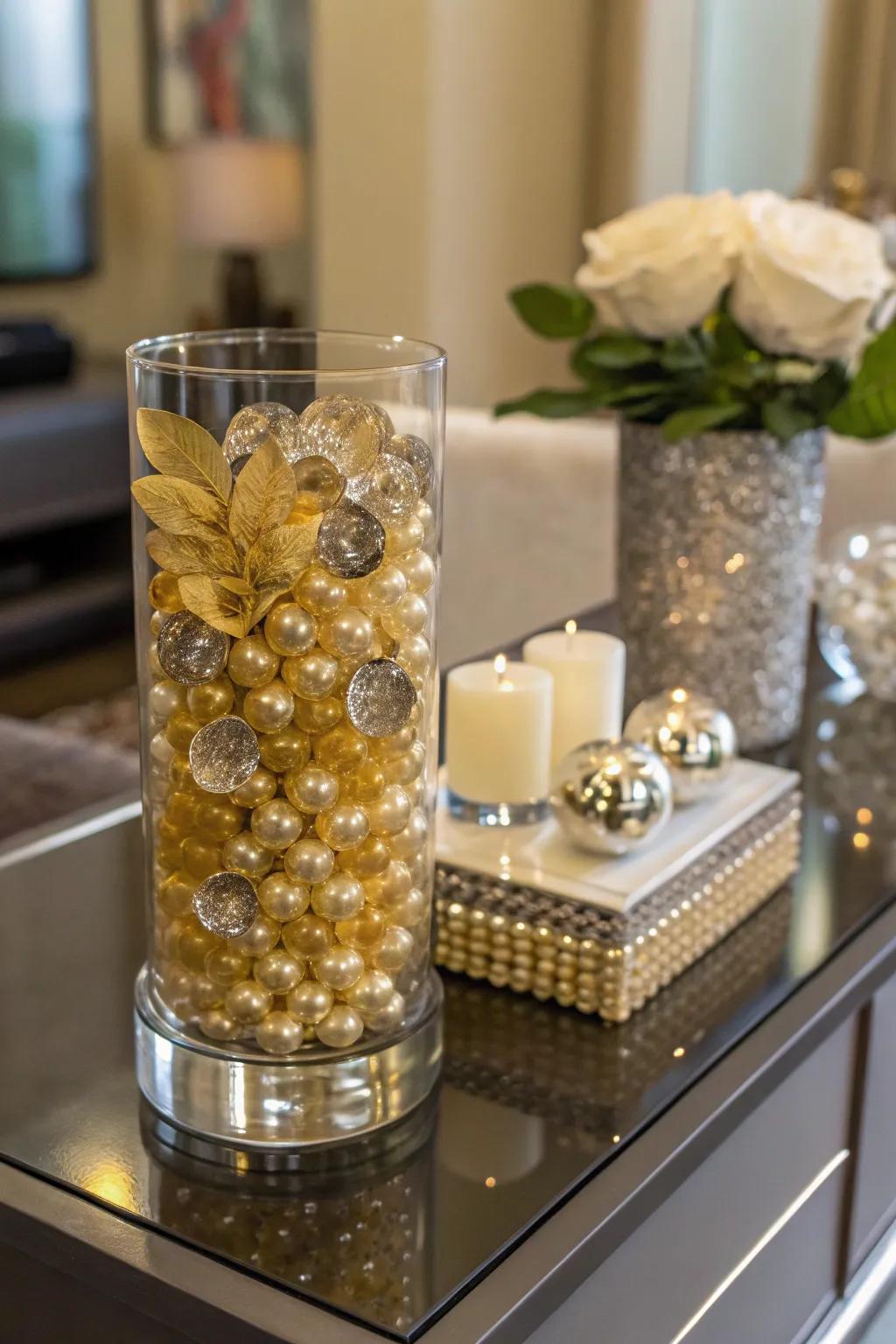 Gilded aqua gems add a lavish radiance to your styling.