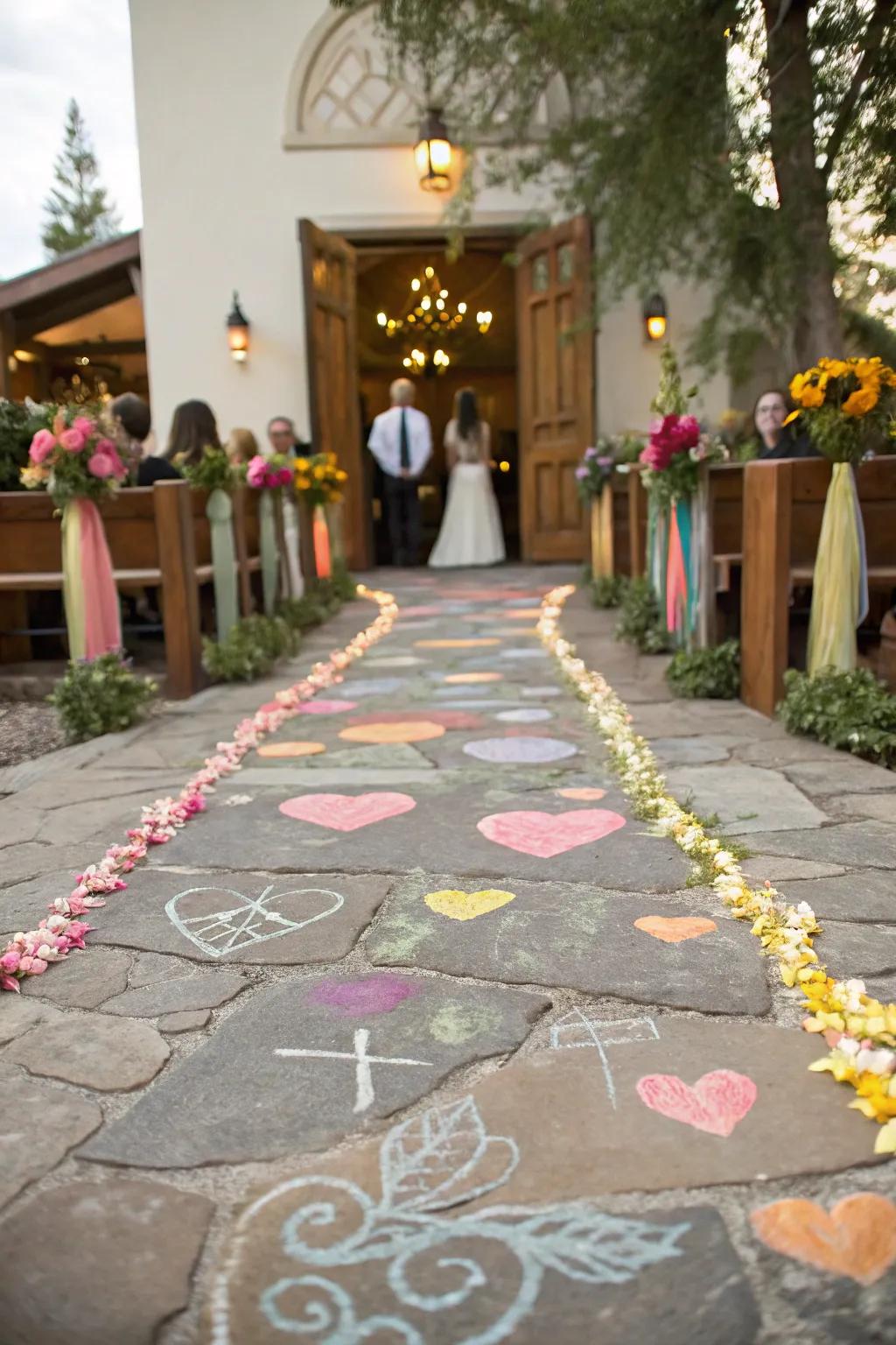 A whimsical path featuring vibrant drawing art for a playful touch.