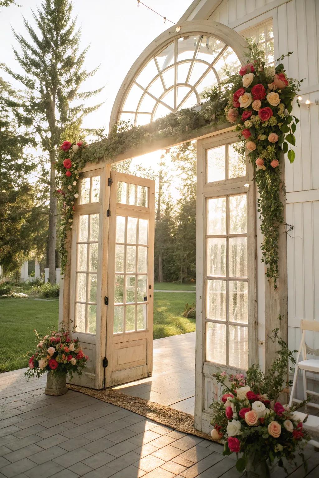 A classic-inspired arch employing old windows for a nostalgic touch.