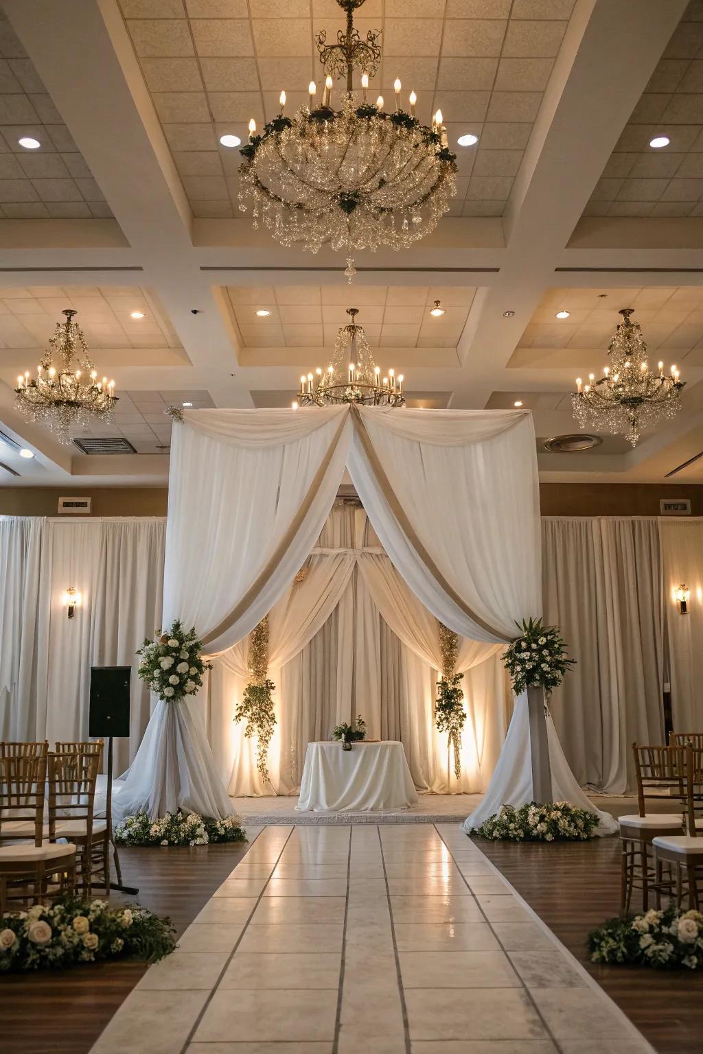 Craft captivating visual intrigue with an intersected drapery design.