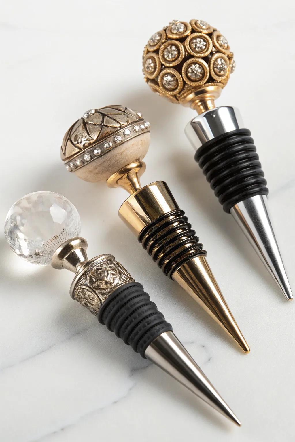 Elegant bottle stoppers, providing a sophisticated, utilitarian celebration token