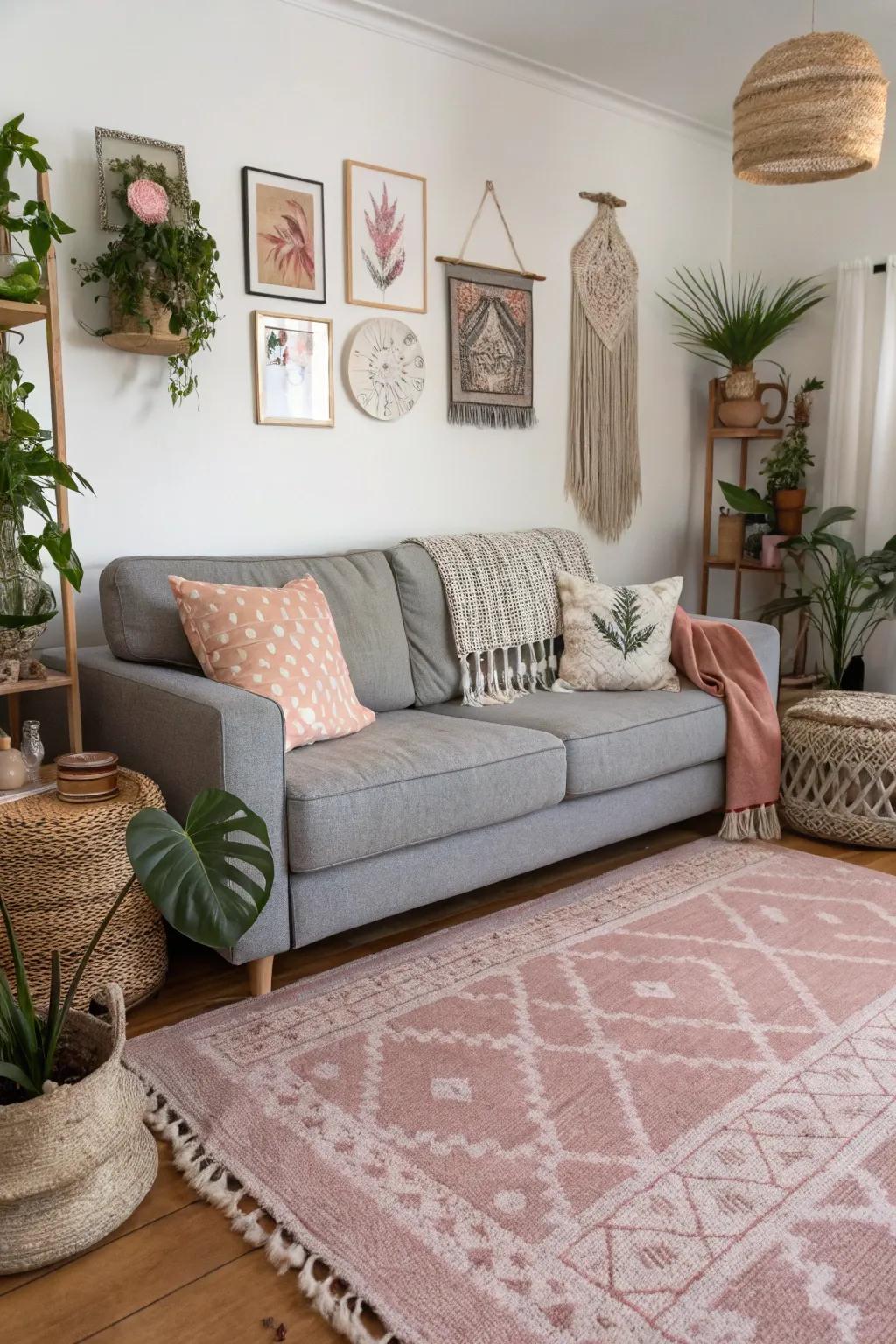 Rose rugs create a boho chic and relaxed vibe.