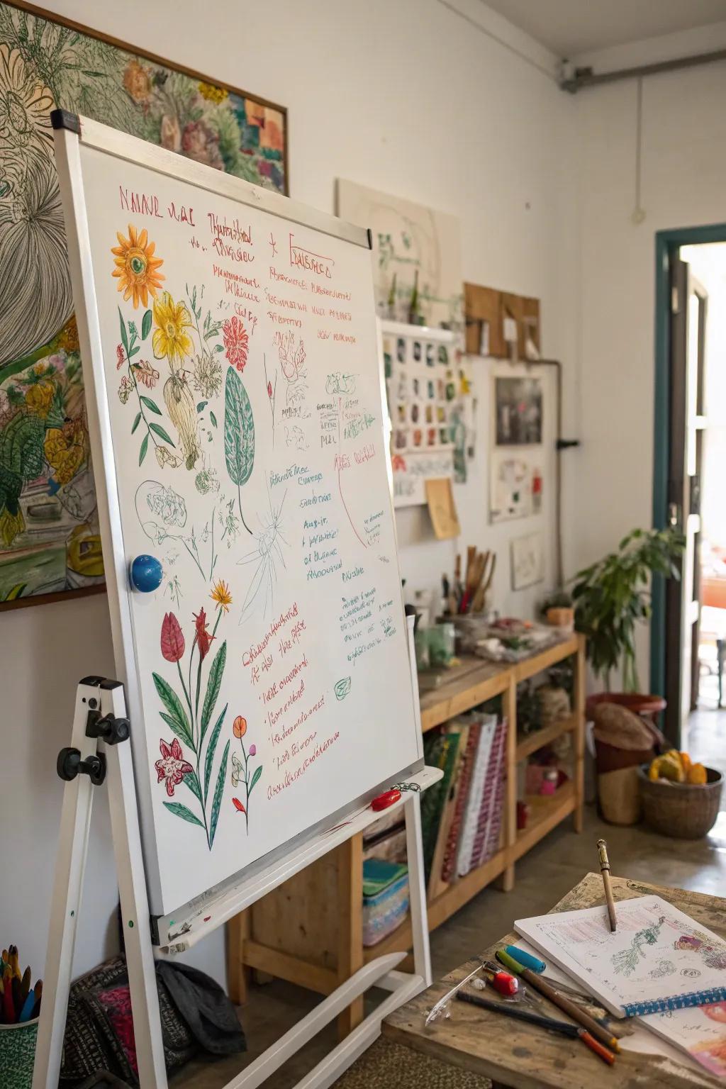 Hand-painted artistry transforms the whiteboard into a masterpiece.