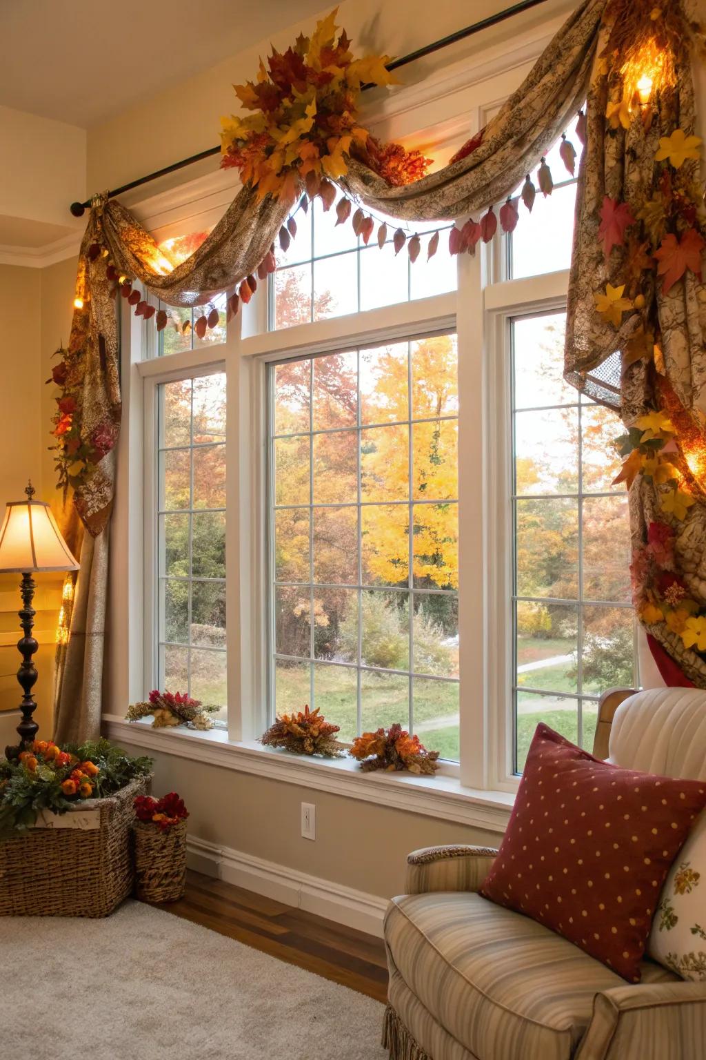 Reflect the seasons using themed drapes.