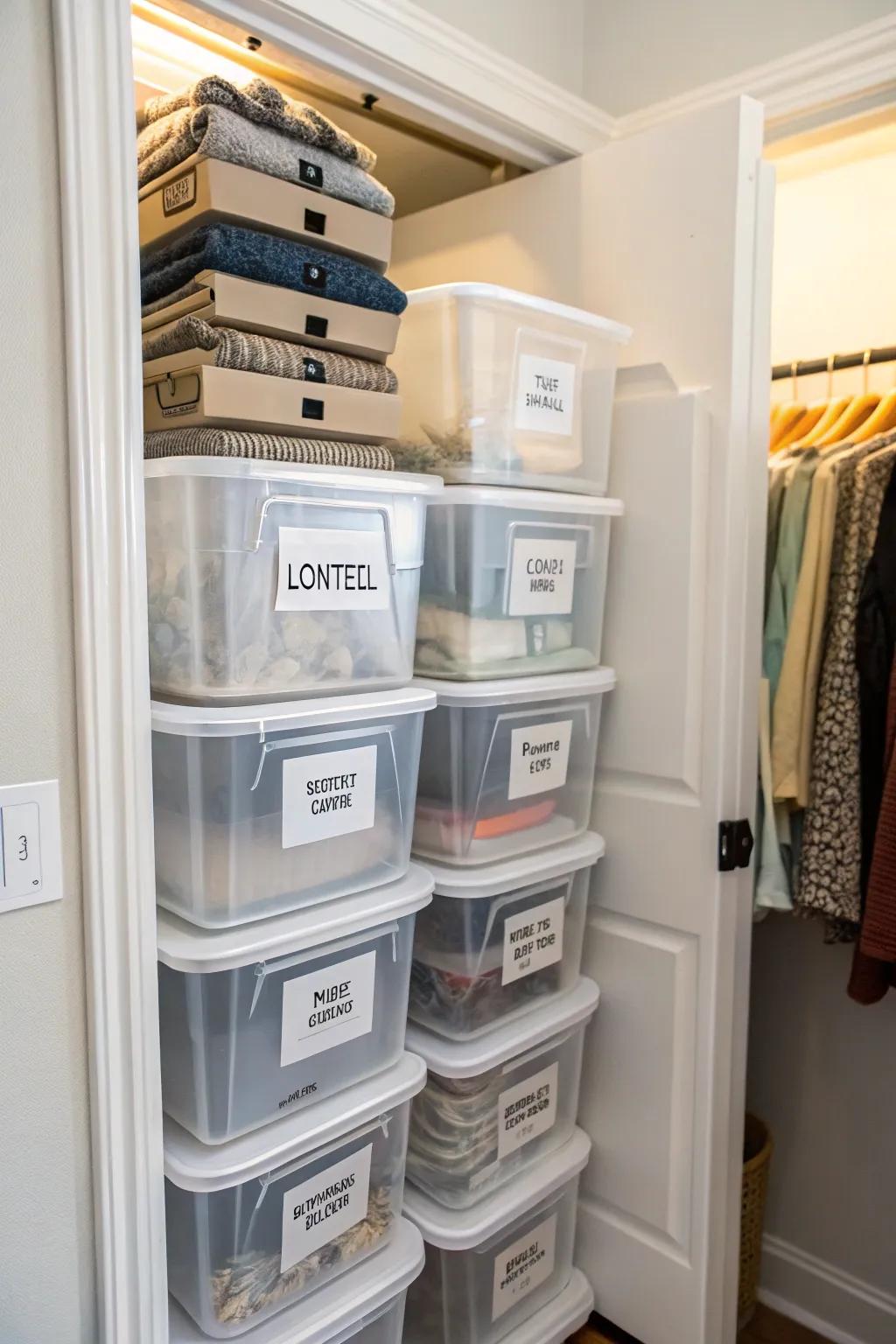 Transparent containers simplify the process of finding items.