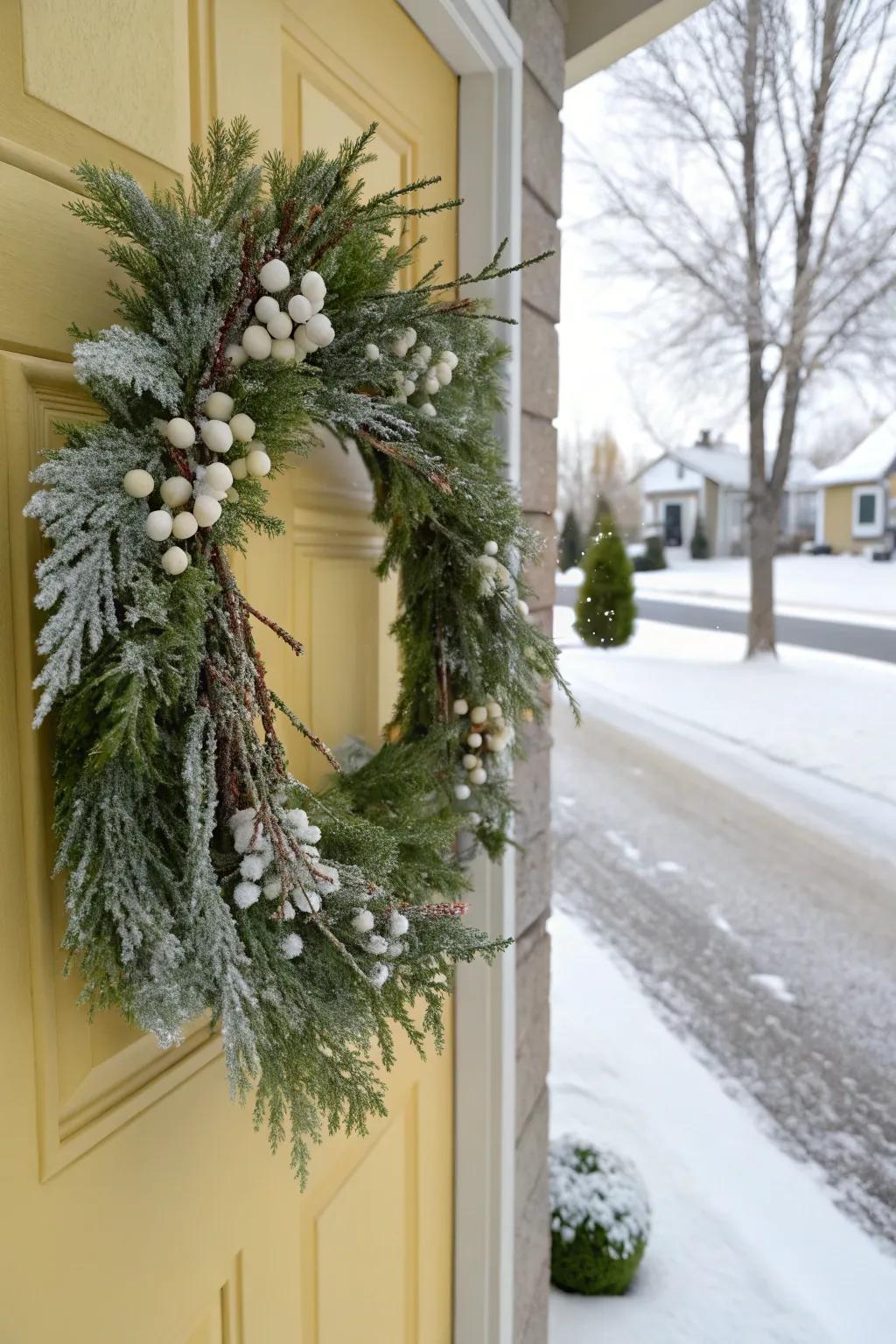 A winter wreath provides a welcoming touch to your entrance.