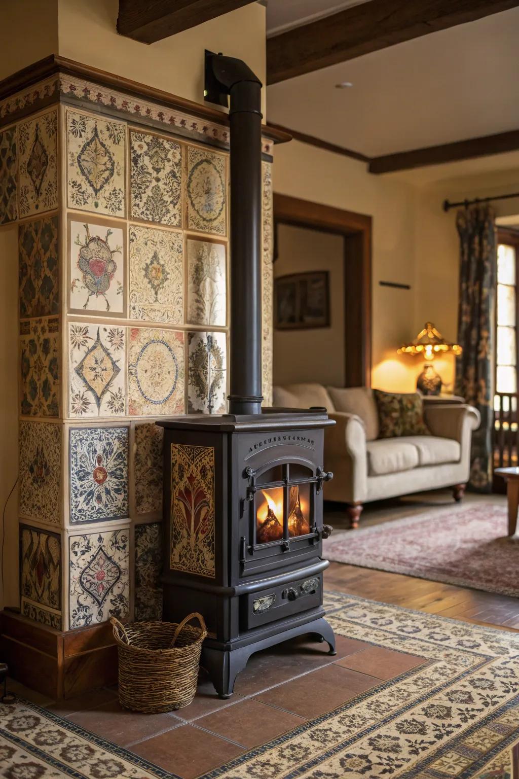 Victorian-inspired tiles bring classic charm to any wood burner surround.