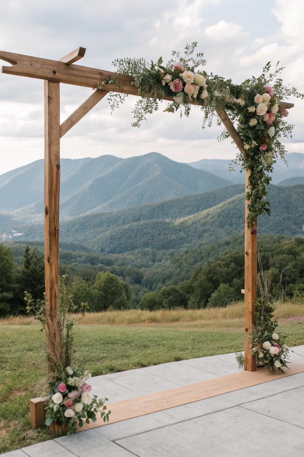 Use your wedding arch to emphasize a spectacular view.
