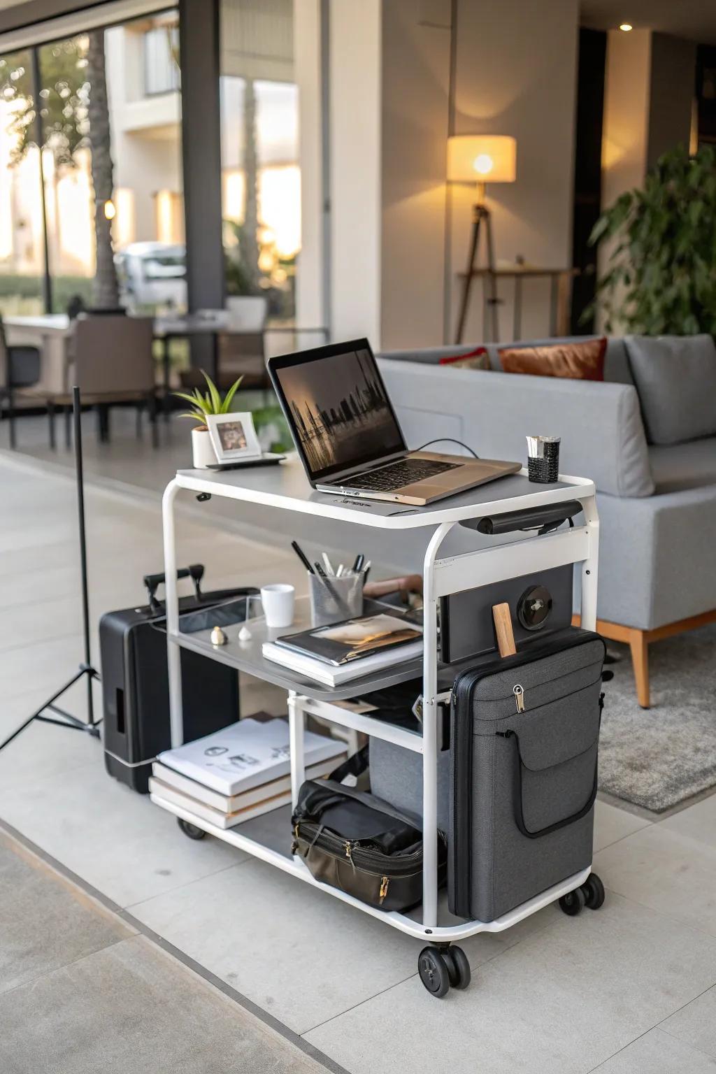 A portable office design providing workspace flexibility.