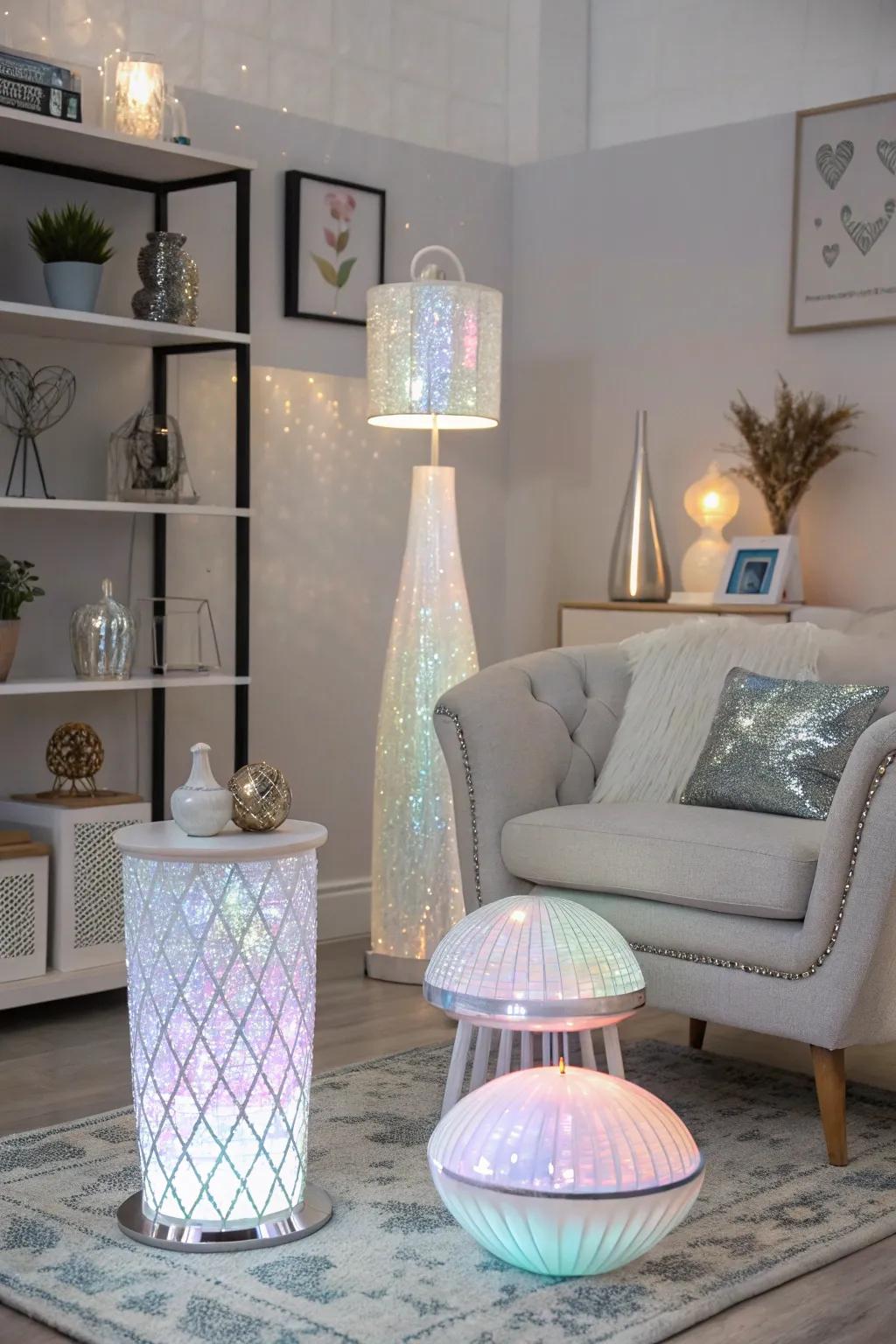 Holographic highlights add a futuristic flair to your space.
