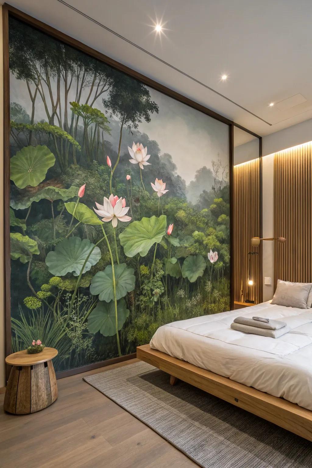 A botanical mural creates a link between your home and the natural world.