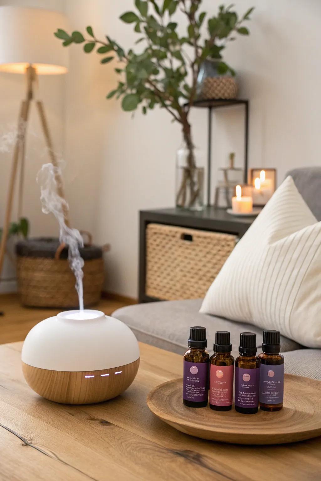 Fragrant oils fill the room with soothing scents.