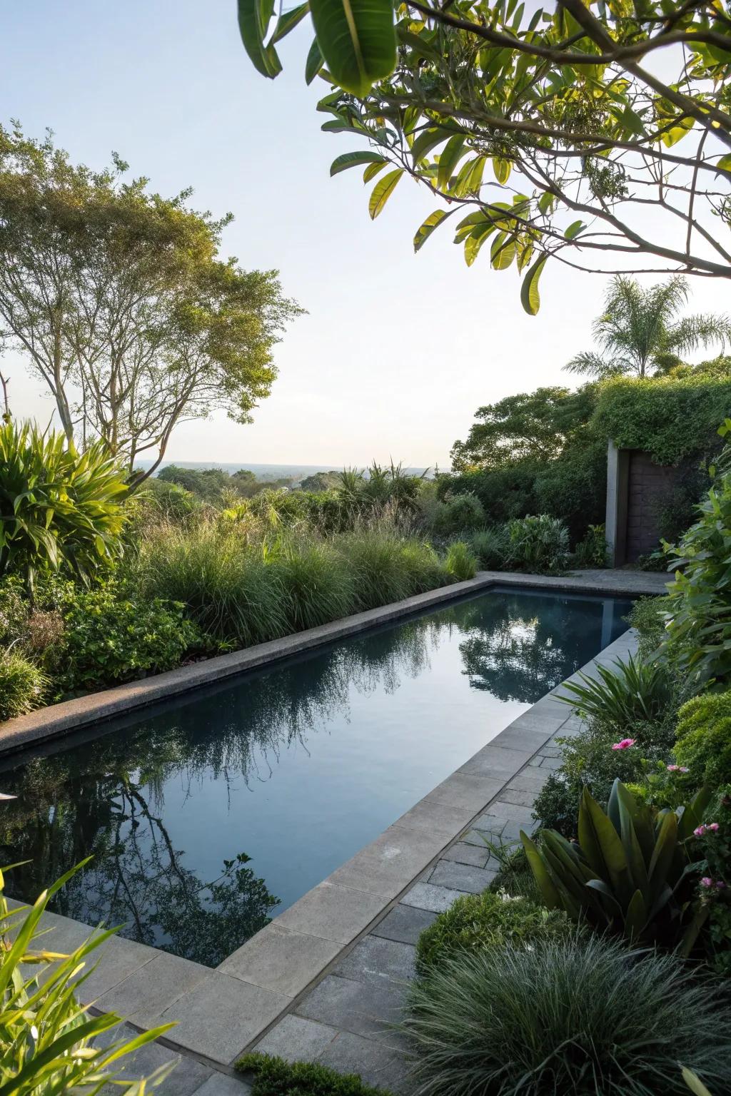 A serene reflective basin injecting refinement into the garden.