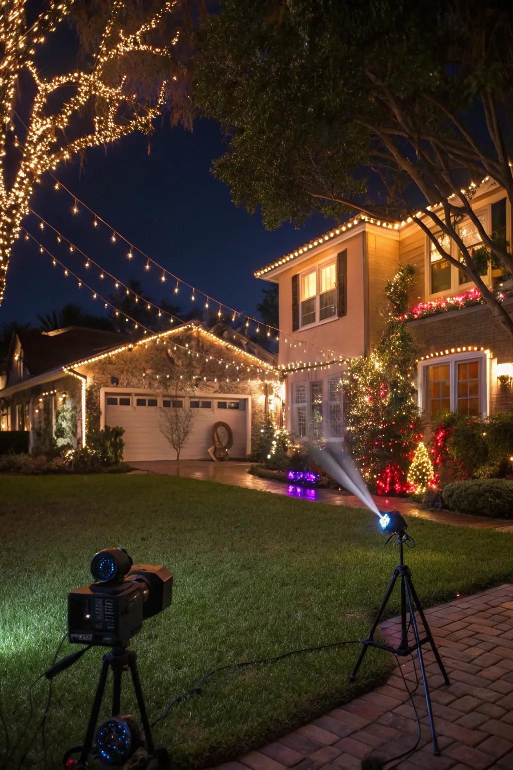 A dazzling exterior diode spectacle disseminates holiday jubilation.
