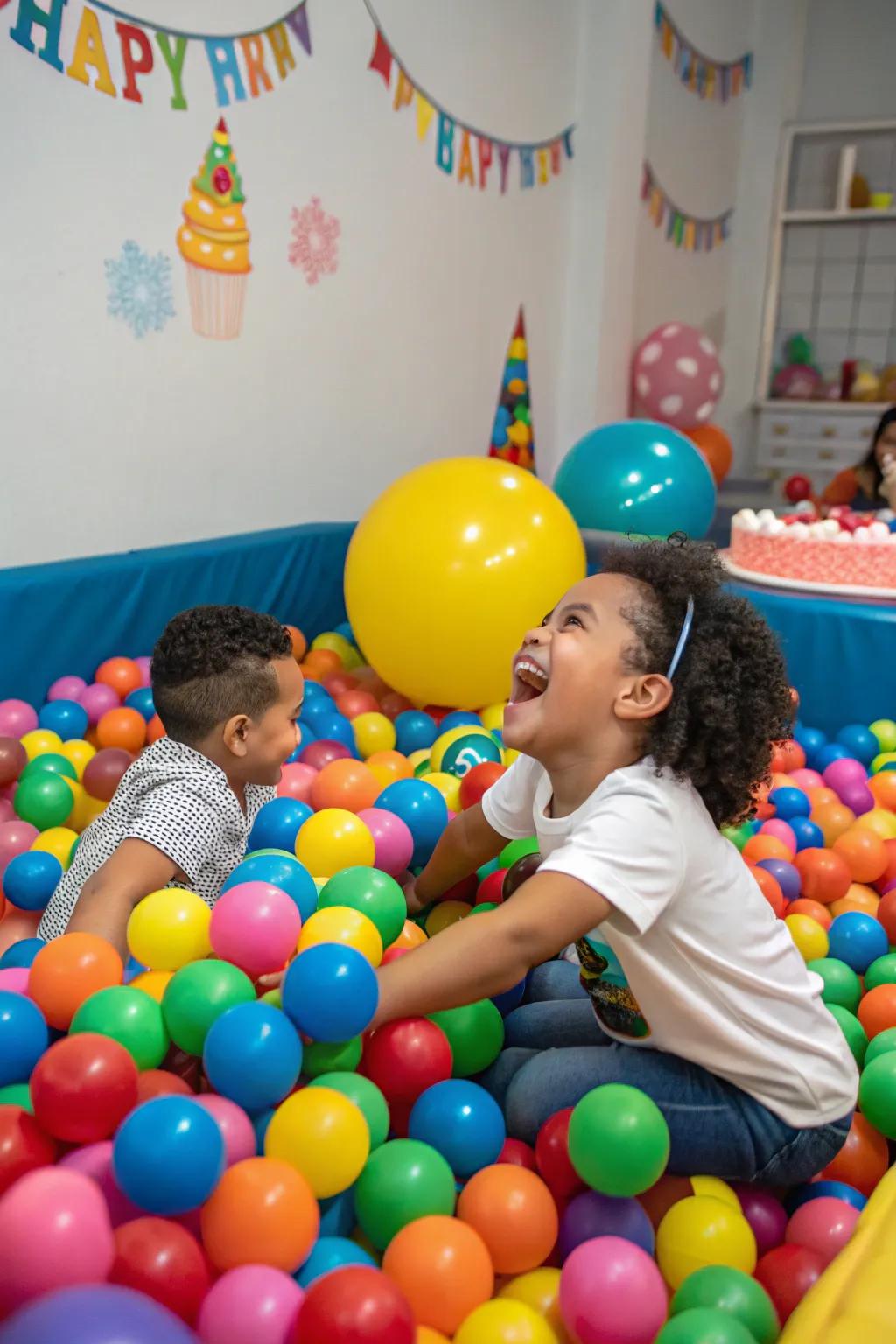 A vibrant sphere basin guarantees giggles and joy at a first birthday celebration.