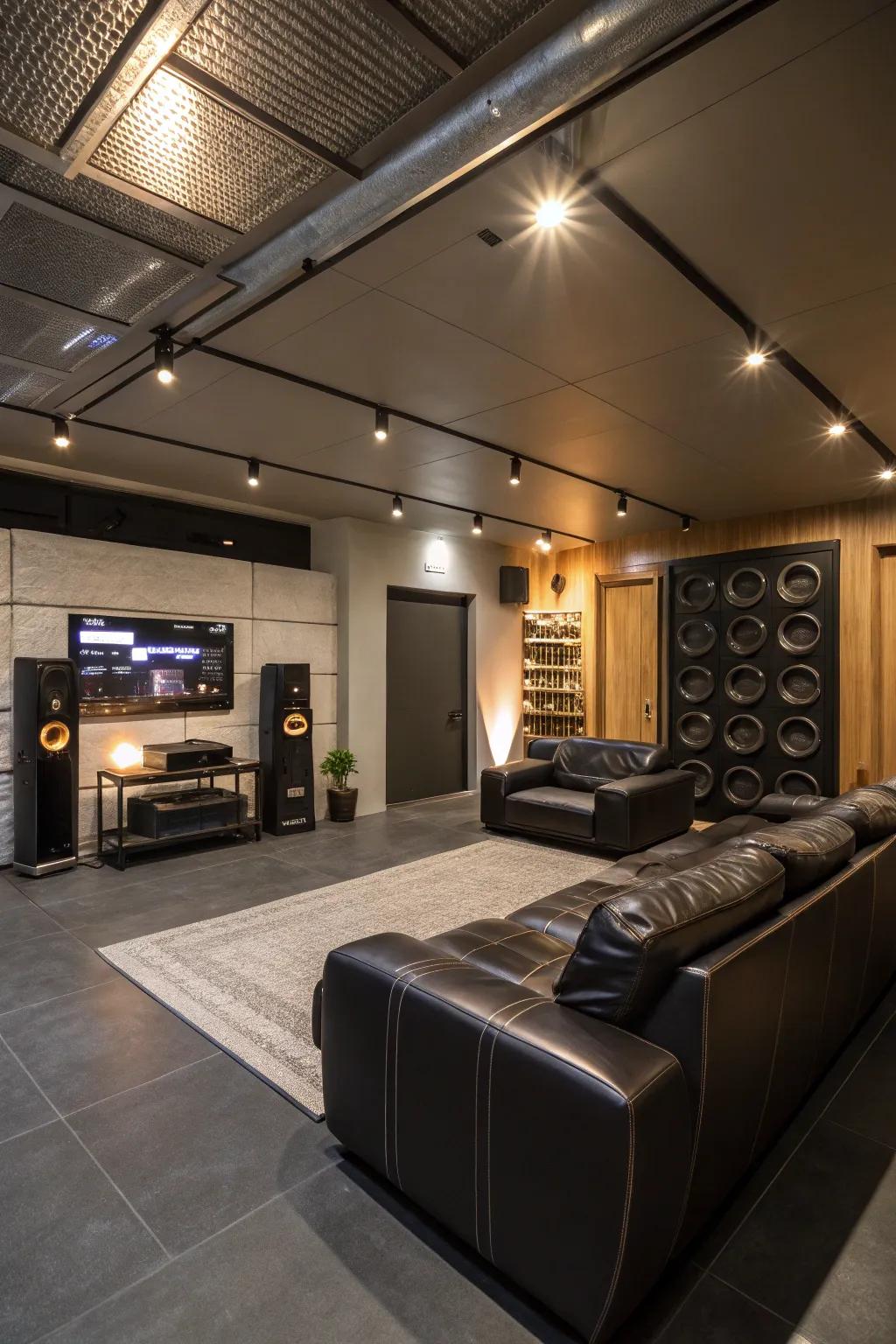 Indulge in luxury with a garage lounge that exudes sophistication.