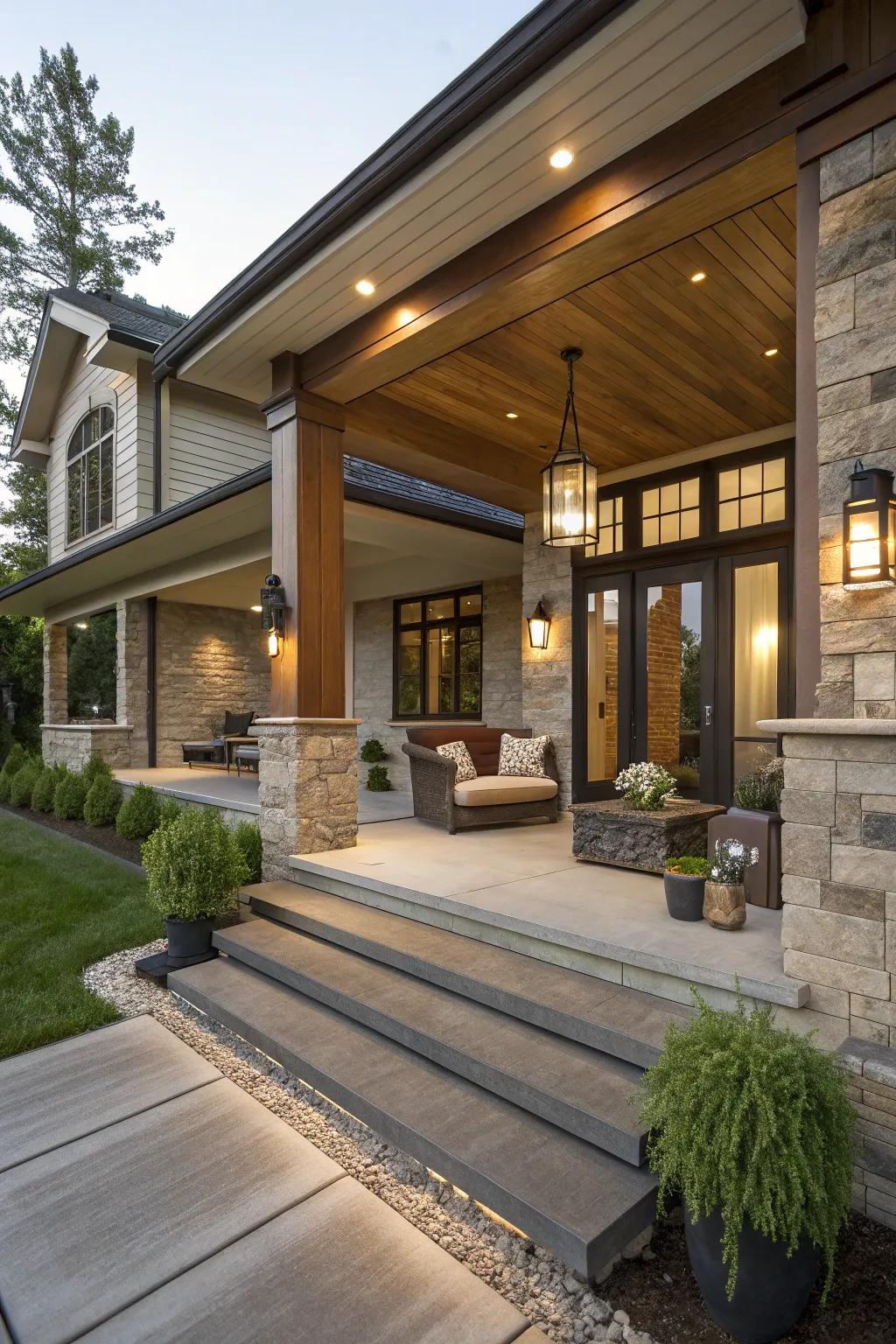 A hint of luxury elevates a modern porch.