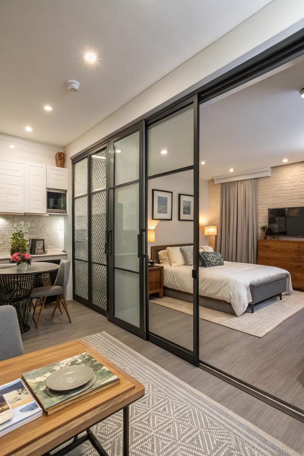 Pocket doors offer privacy without sacrificing space.