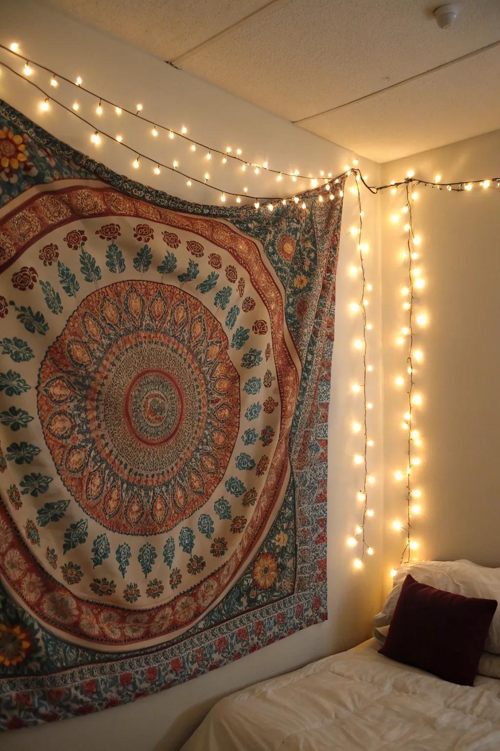 Combine light and art with a tapestry display.